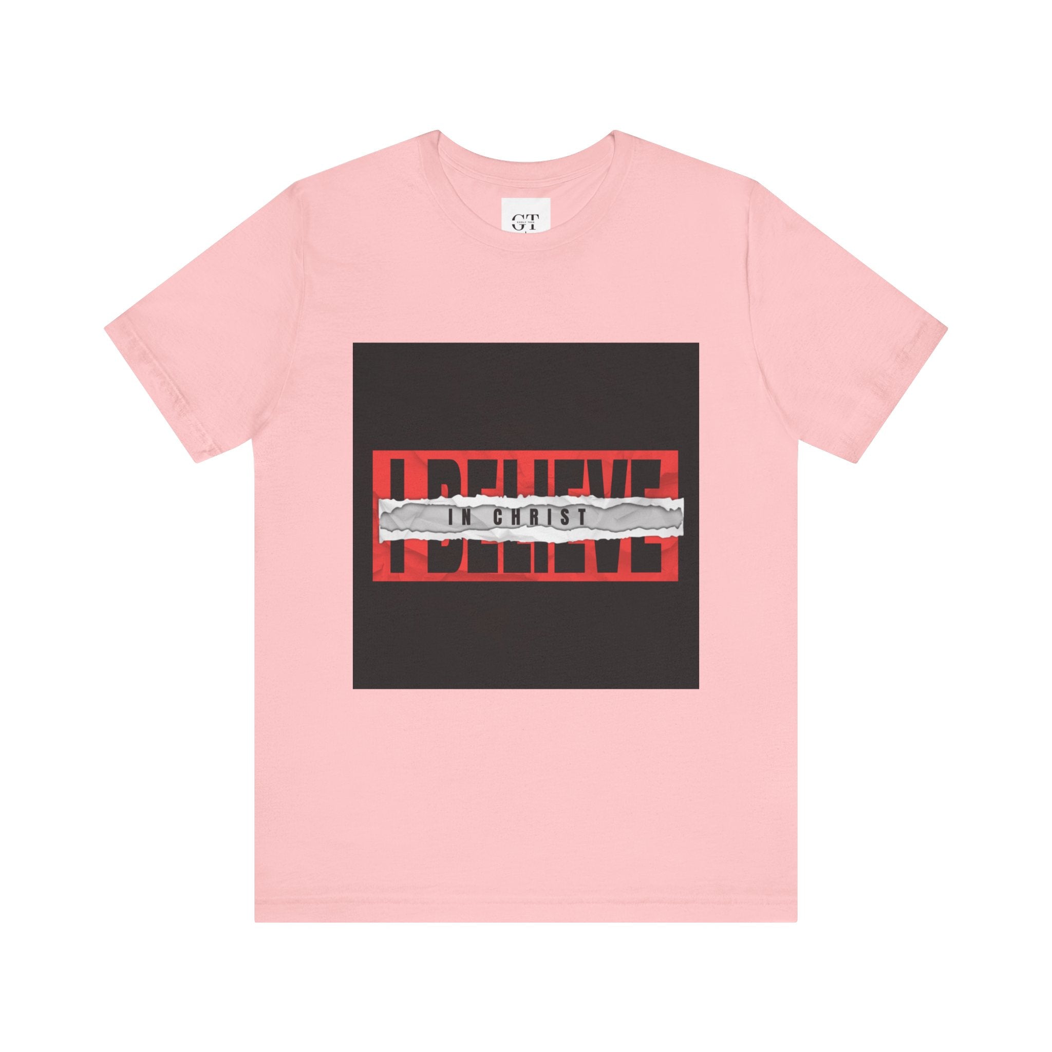 I Believe graphic tee | T-Shirt, bold red typography with distressed tape