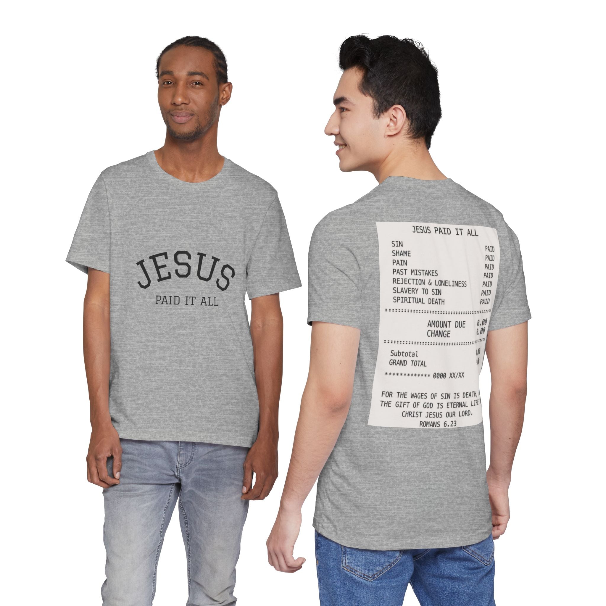 Jesus Paid It All Tee — Christian Faith Graphic T-Shirt (Receipt Back Print)