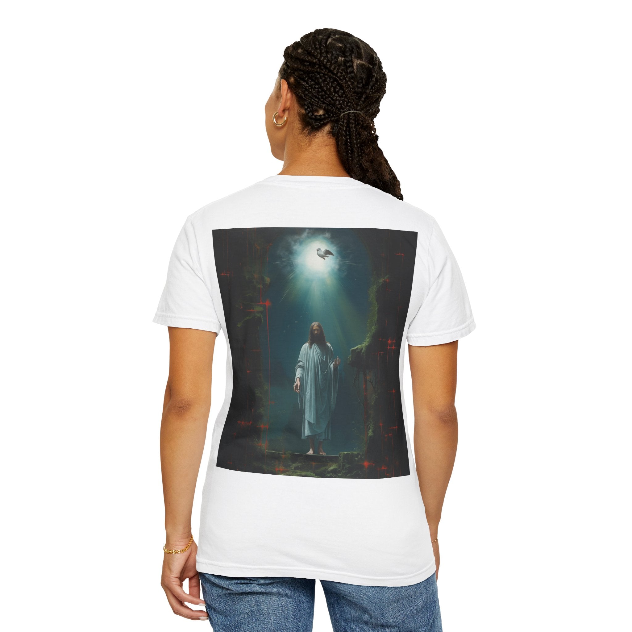 "Divine Light" Jesus T-Shirt | Heavenly Dove & Floral Cross | Christian Art Apparel