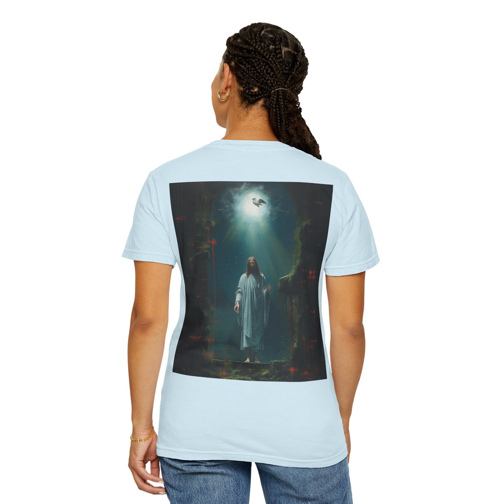 "Divine Light" Jesus T-Shirt | Heavenly Dove & Floral Cross | Christian Art Apparel