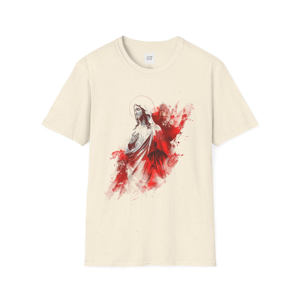 Jesus Watercolor T-Shirt — Red Abstract Sacred Heart Graphic Tee