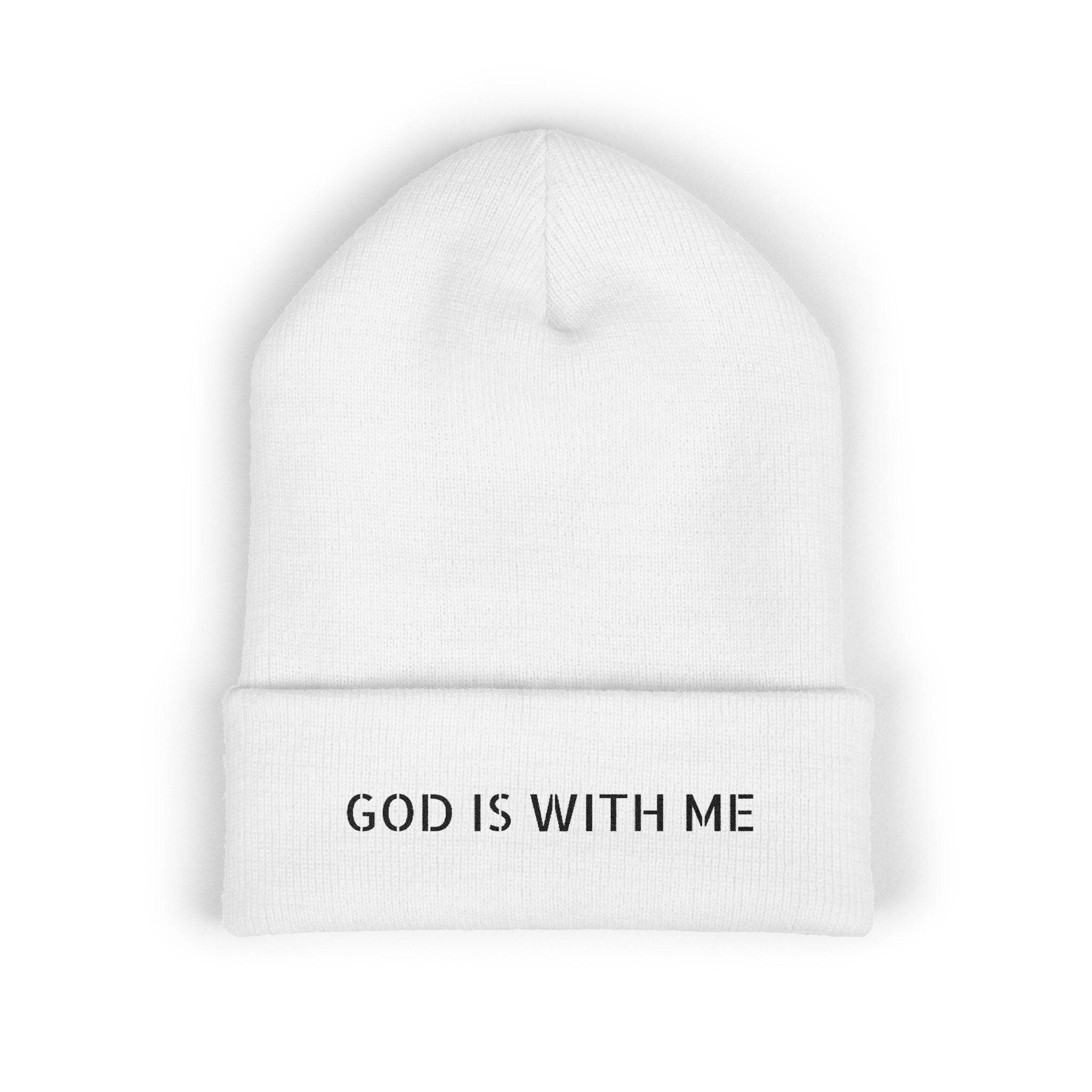 Embroidered 'God Is With Me' Cuffed Beanie