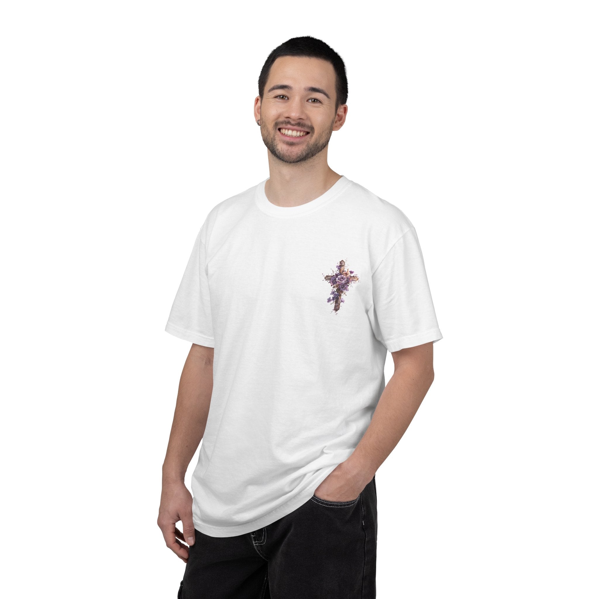 "Divine Light" Jesus T-Shirt | Heavenly Dove & Floral Cross | Christian Art Apparel