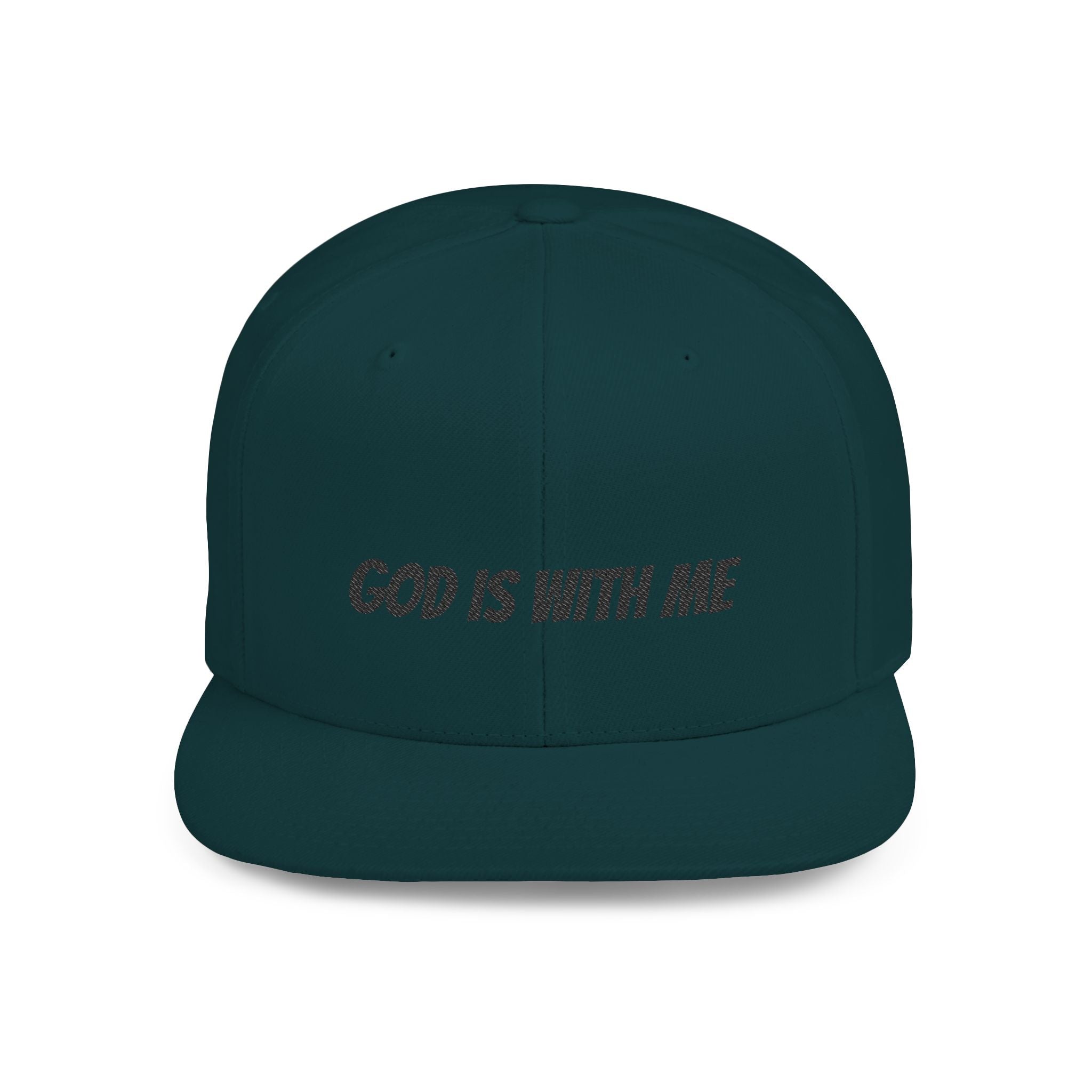 God Is With Me Flat Bill Snapback Hat — Christian Faith Embroidered Cap