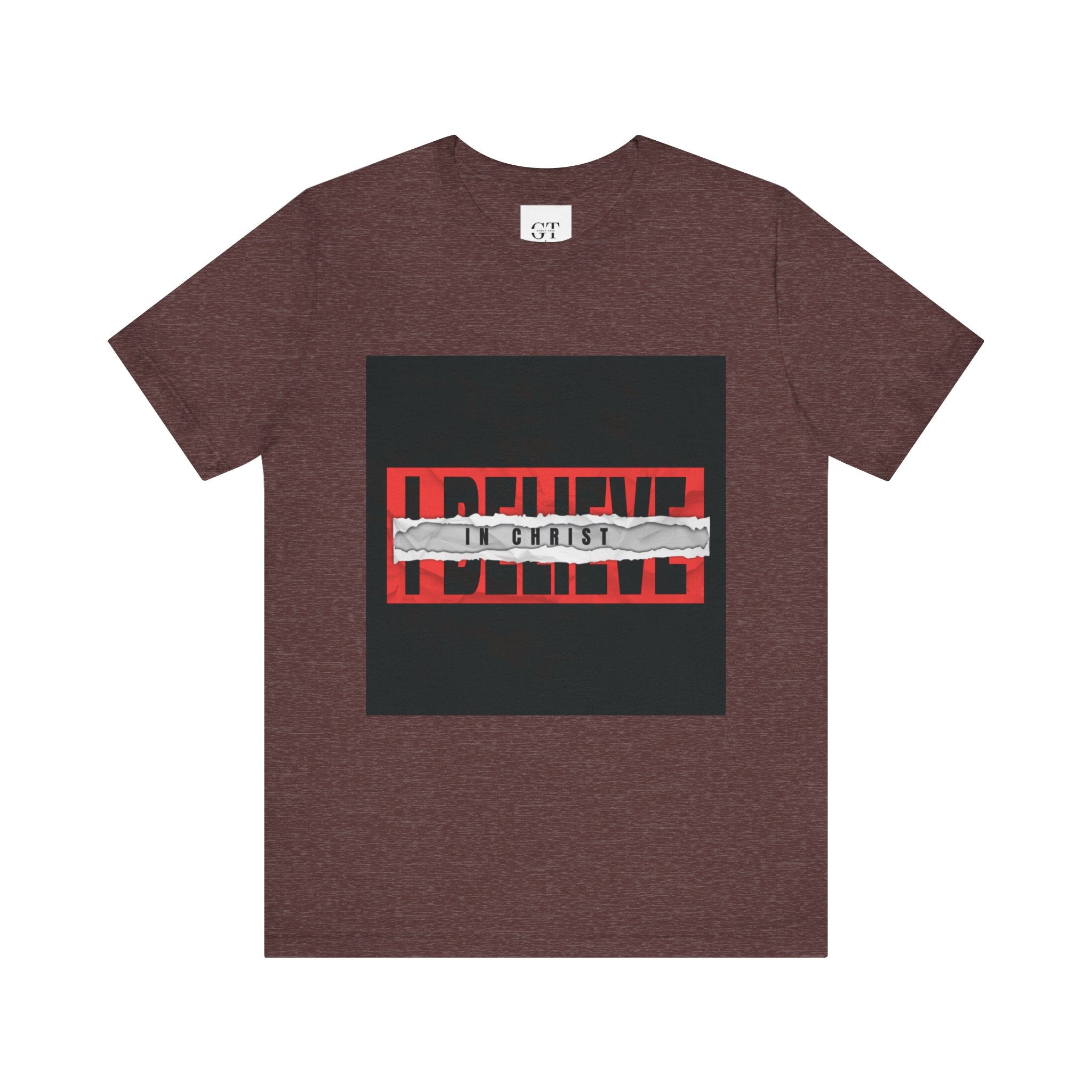 I Believe graphic tee | T-Shirt, bold red typography with distressed tape