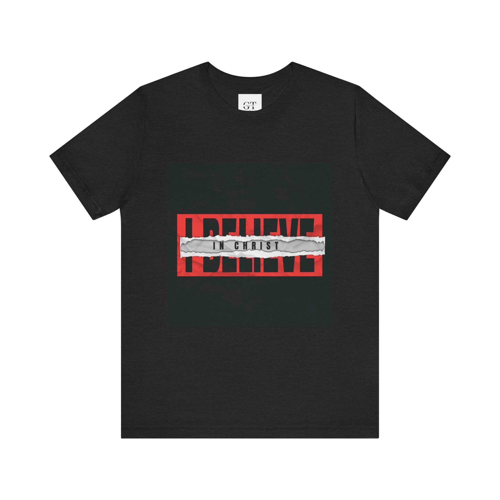 I Believe graphic tee | T-Shirt, bold red typography with distressed tape
