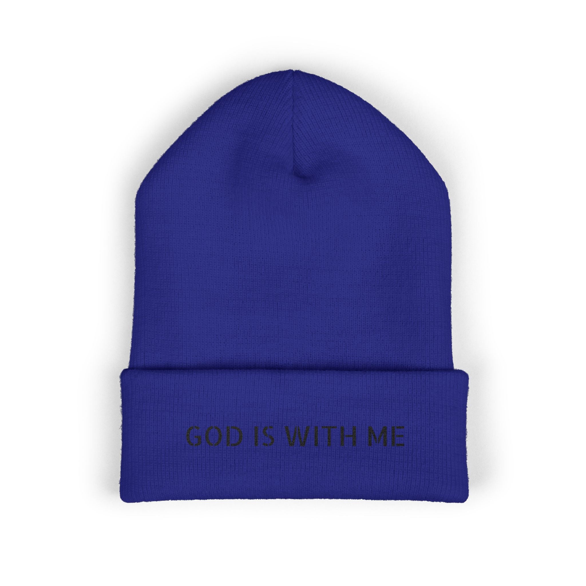 Embroidered 'God Is With Me' Cuffed Beanie