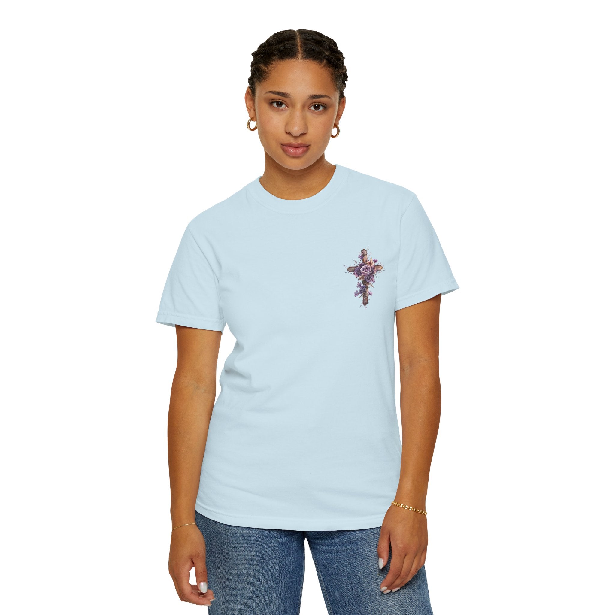 "Divine Light" Jesus T-Shirt | Heavenly Dove & Floral Cross | Christian Art Apparel