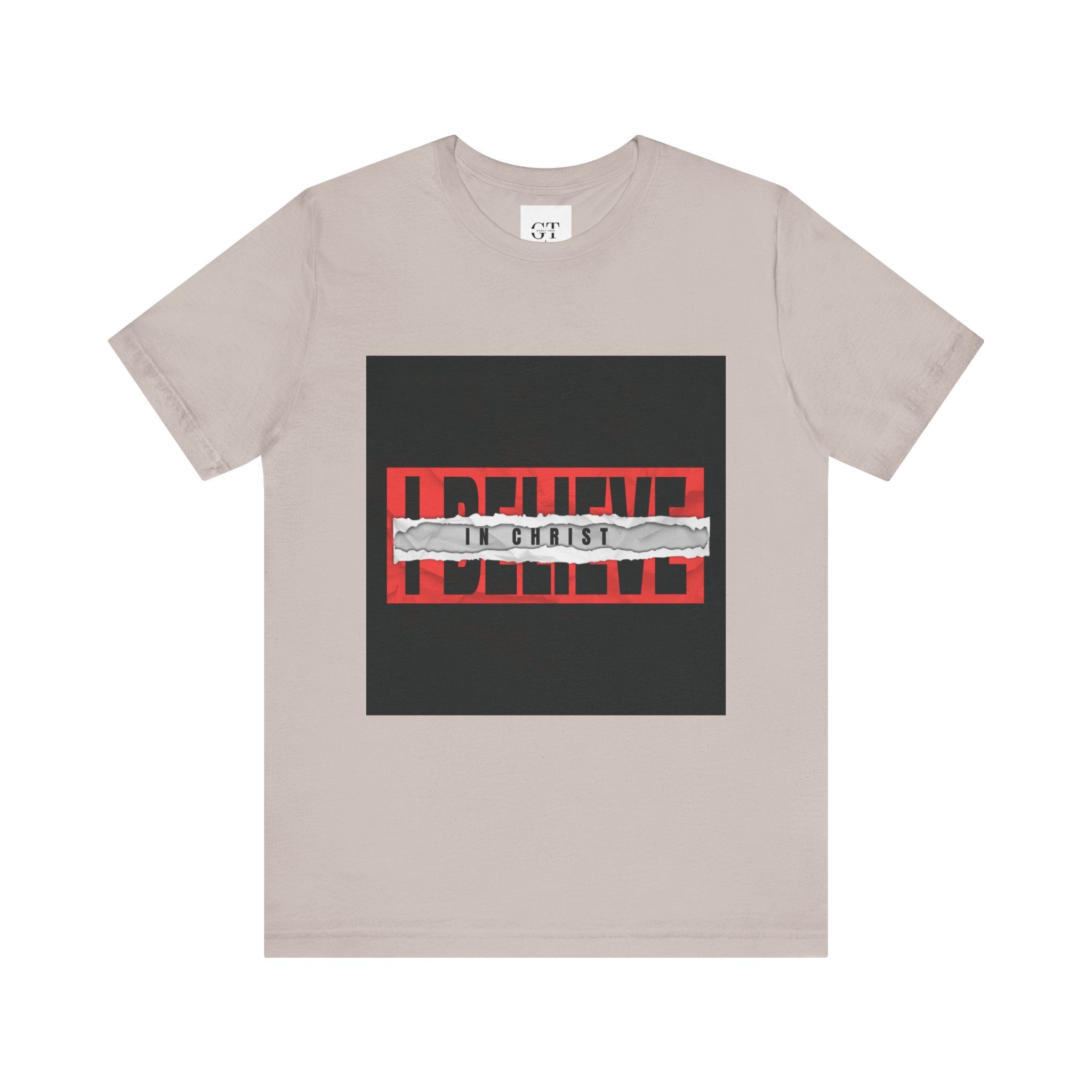 I Believe graphic tee | T-Shirt, bold red typography with distressed tape