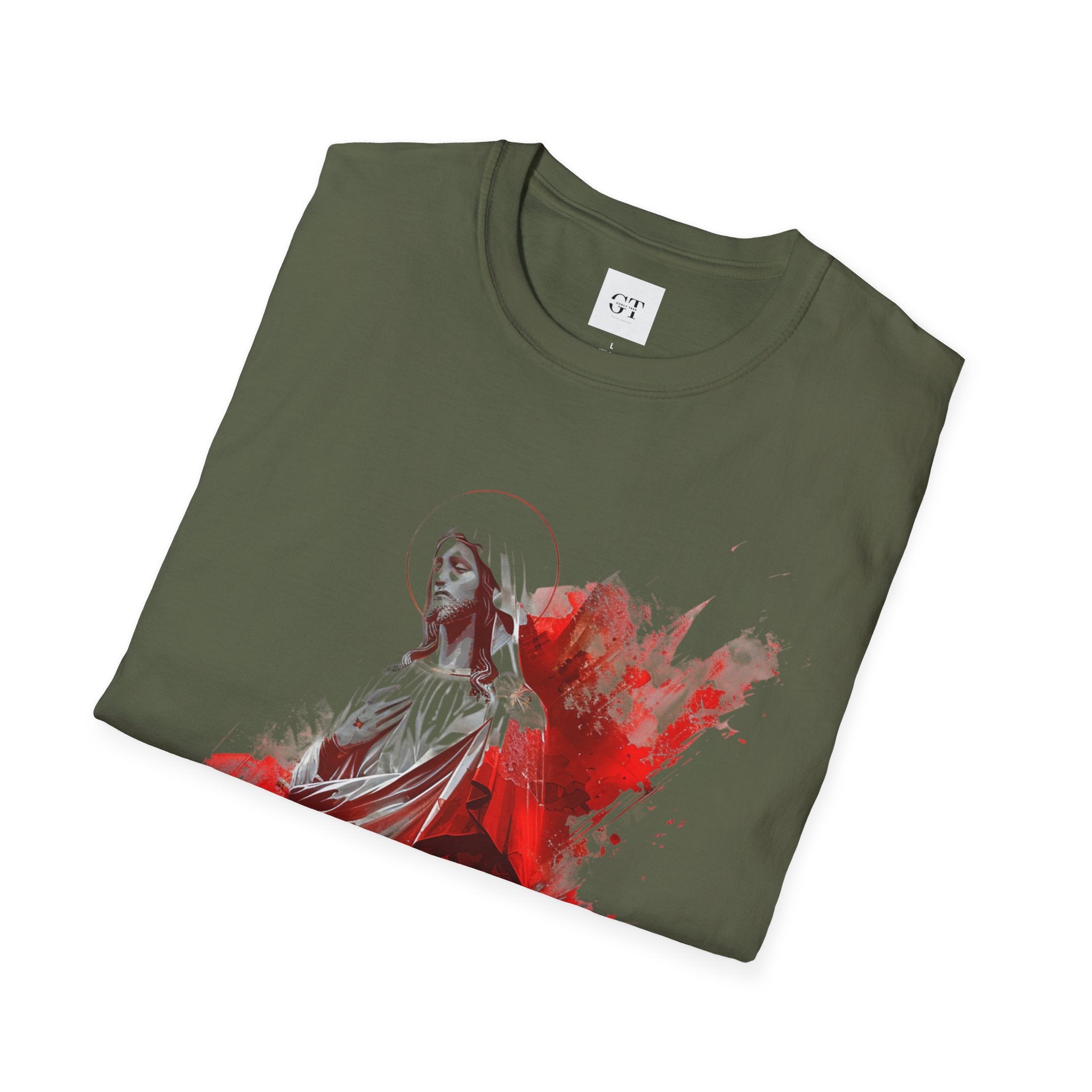 Jesus Watercolor T-Shirt — Red Abstract Sacred Heart Graphic Tee