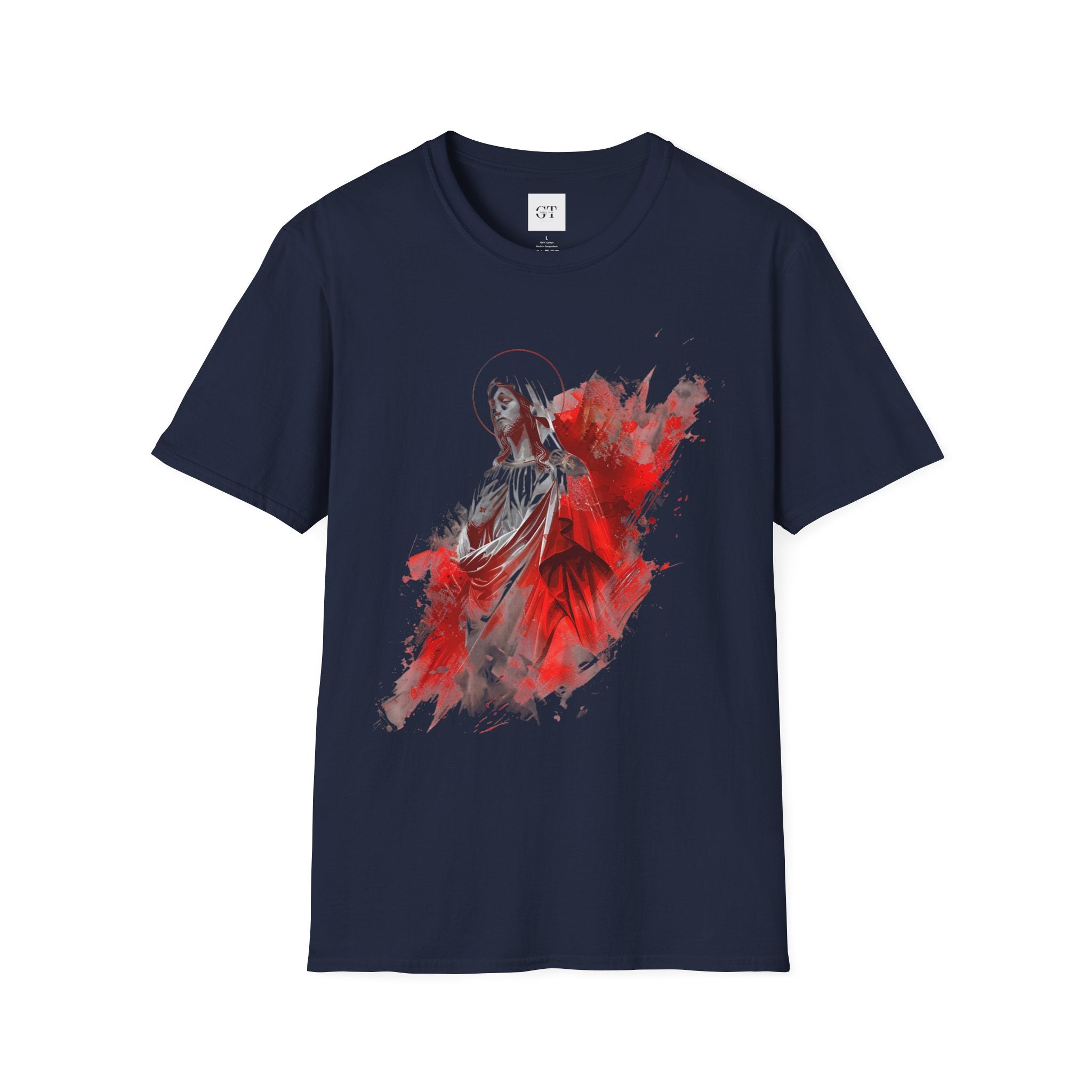 Jesus Watercolor T-Shirt — Red Abstract Sacred Heart Graphic Tee