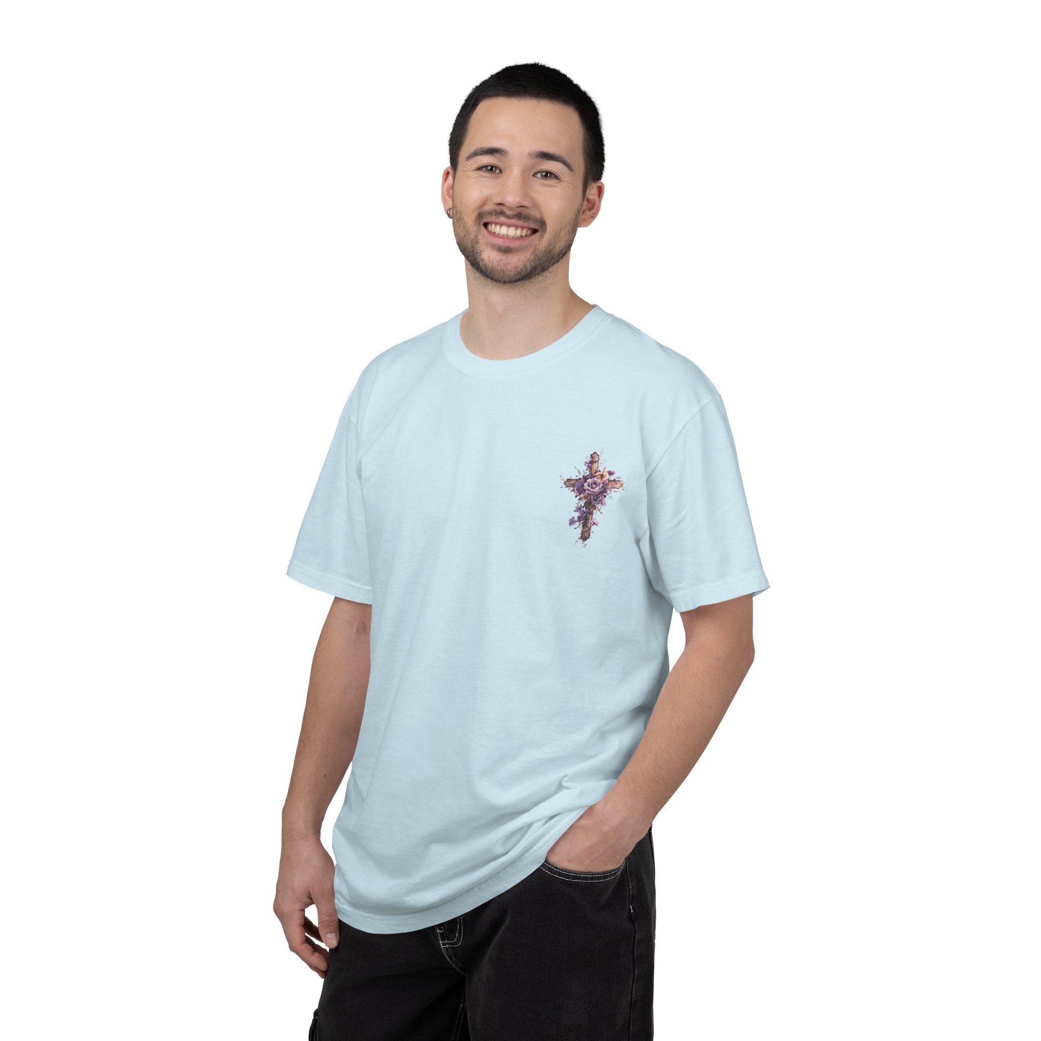 "Divine Light" Jesus T-Shirt | Heavenly Dove & Floral Cross | Christian Art Apparel