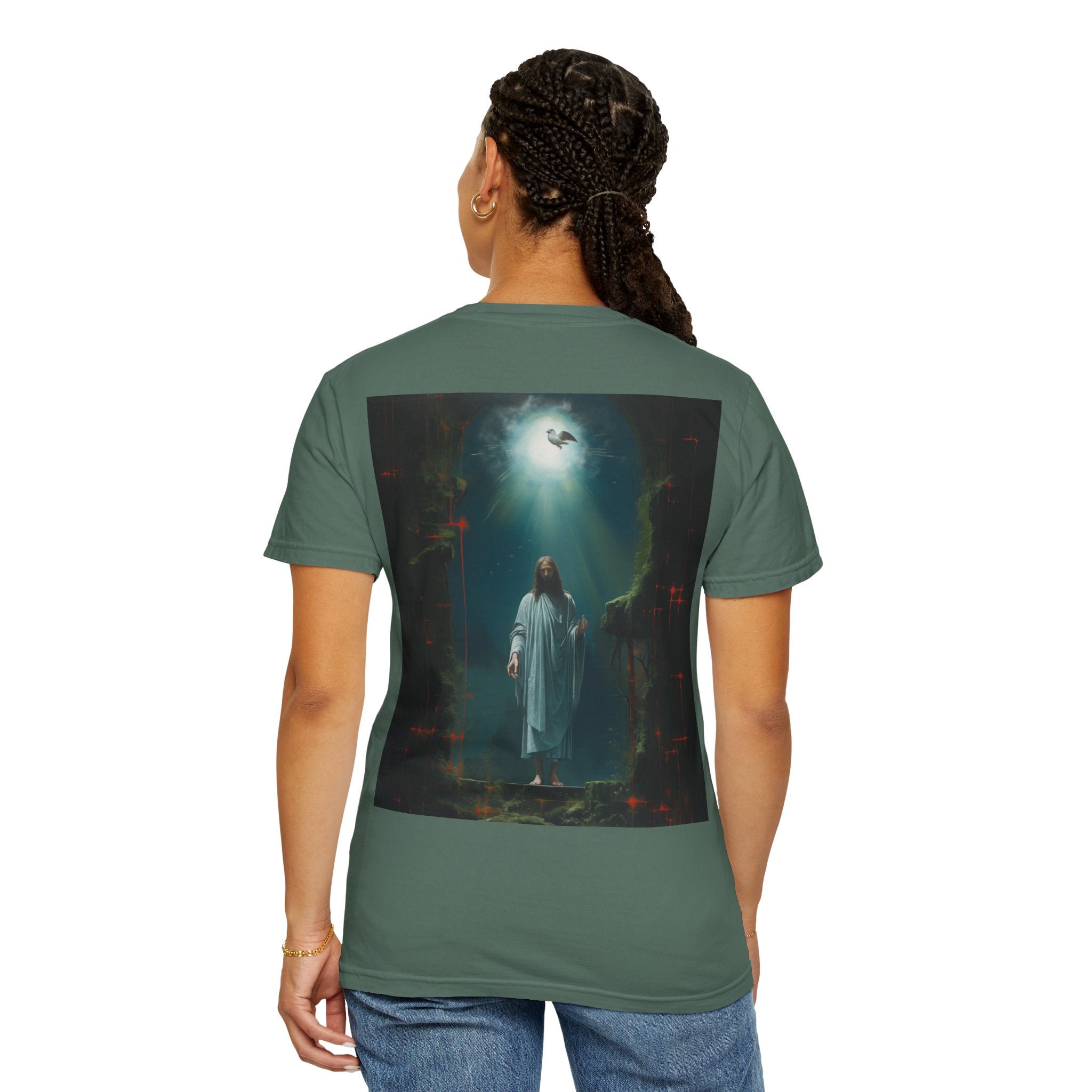 "Divine Light" Jesus T-Shirt | Heavenly Dove & Floral Cross | Christian Art Apparel