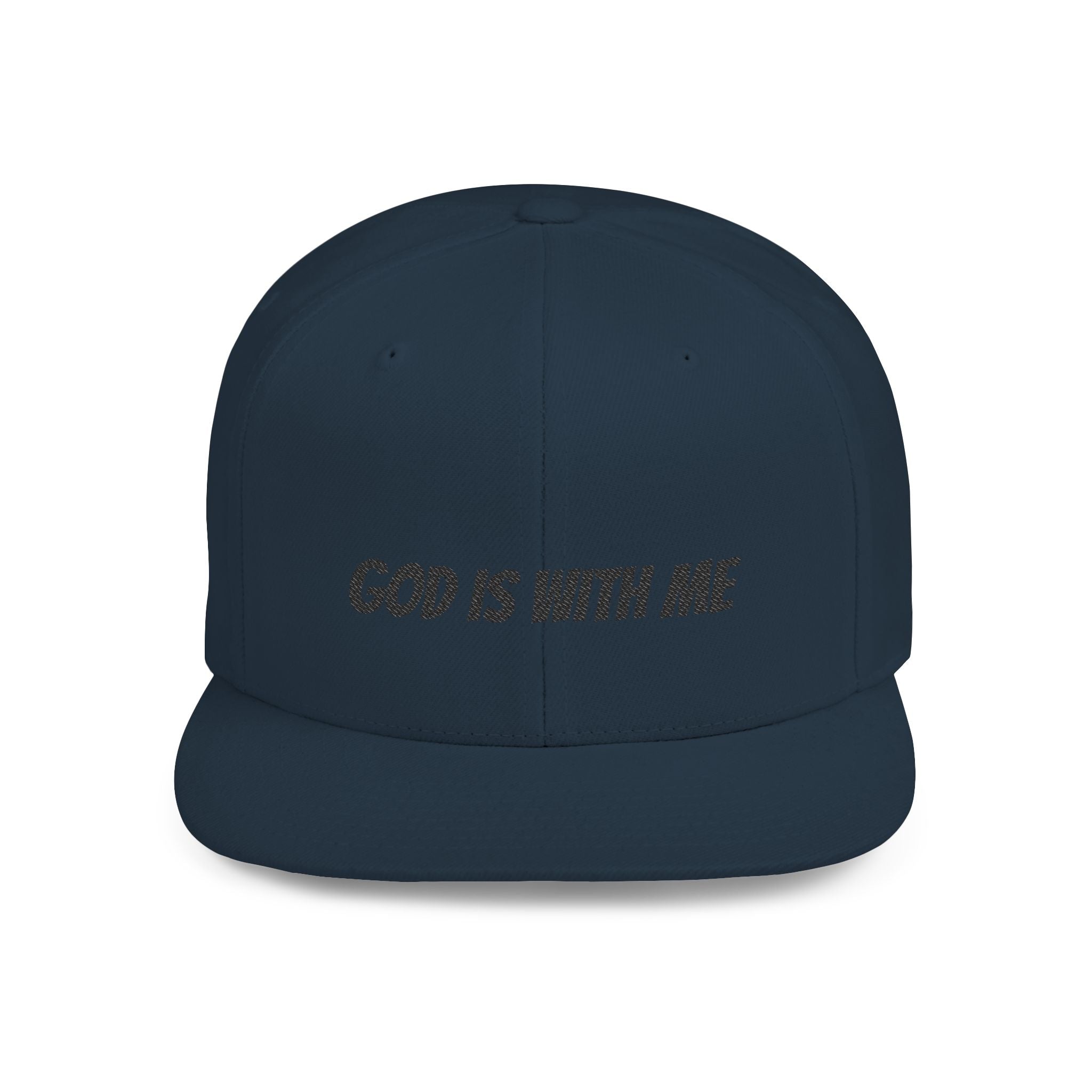 God Is With Me Flat Bill Snapback Hat — Christian Faith Embroidered Cap