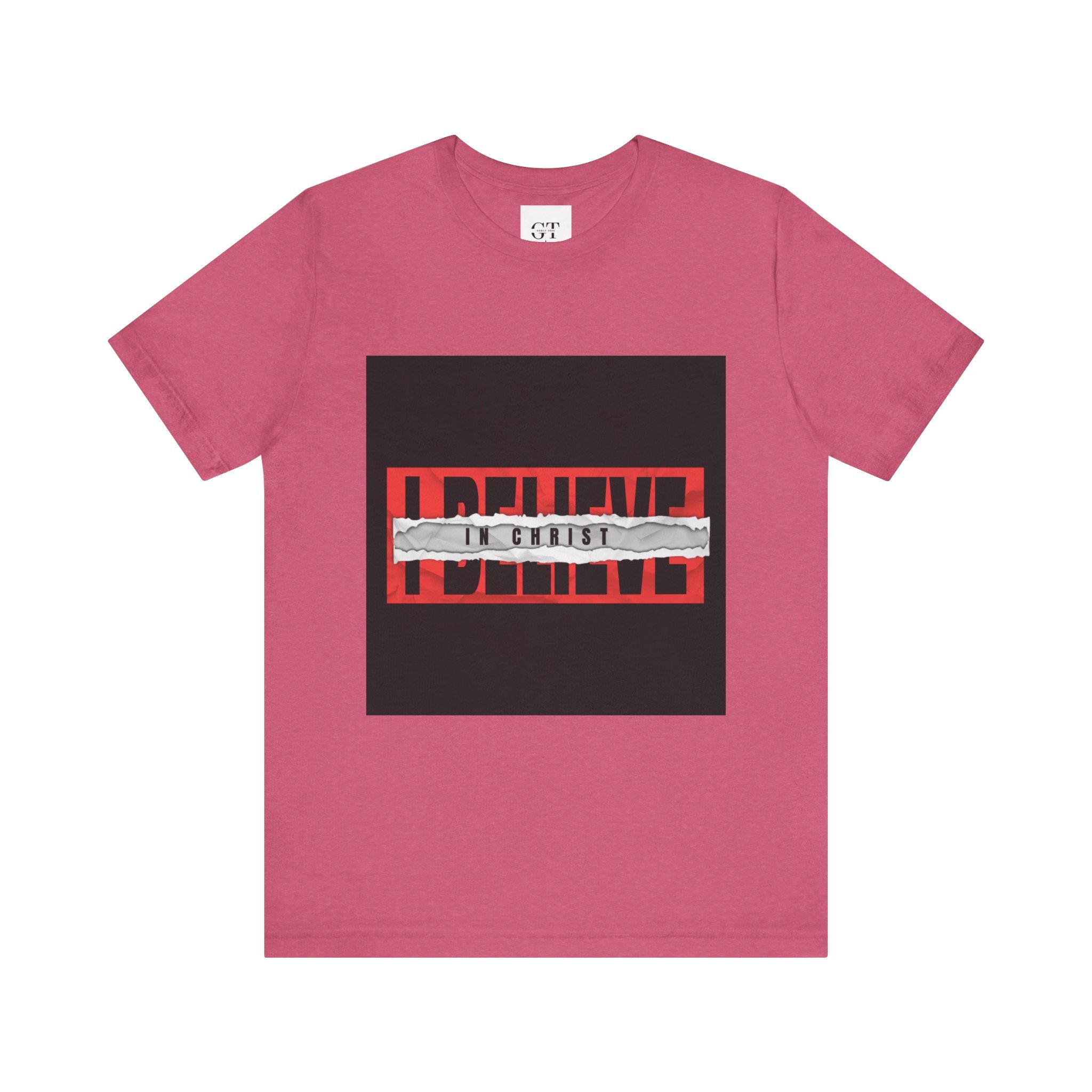 I Believe graphic tee | T-Shirt, bold red typography with distressed tape
