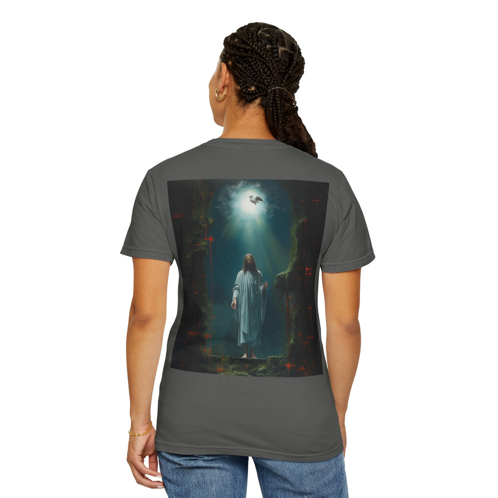 "Divine Light" Jesus T-Shirt | Heavenly Dove & Floral Cross | Christian Art Apparel