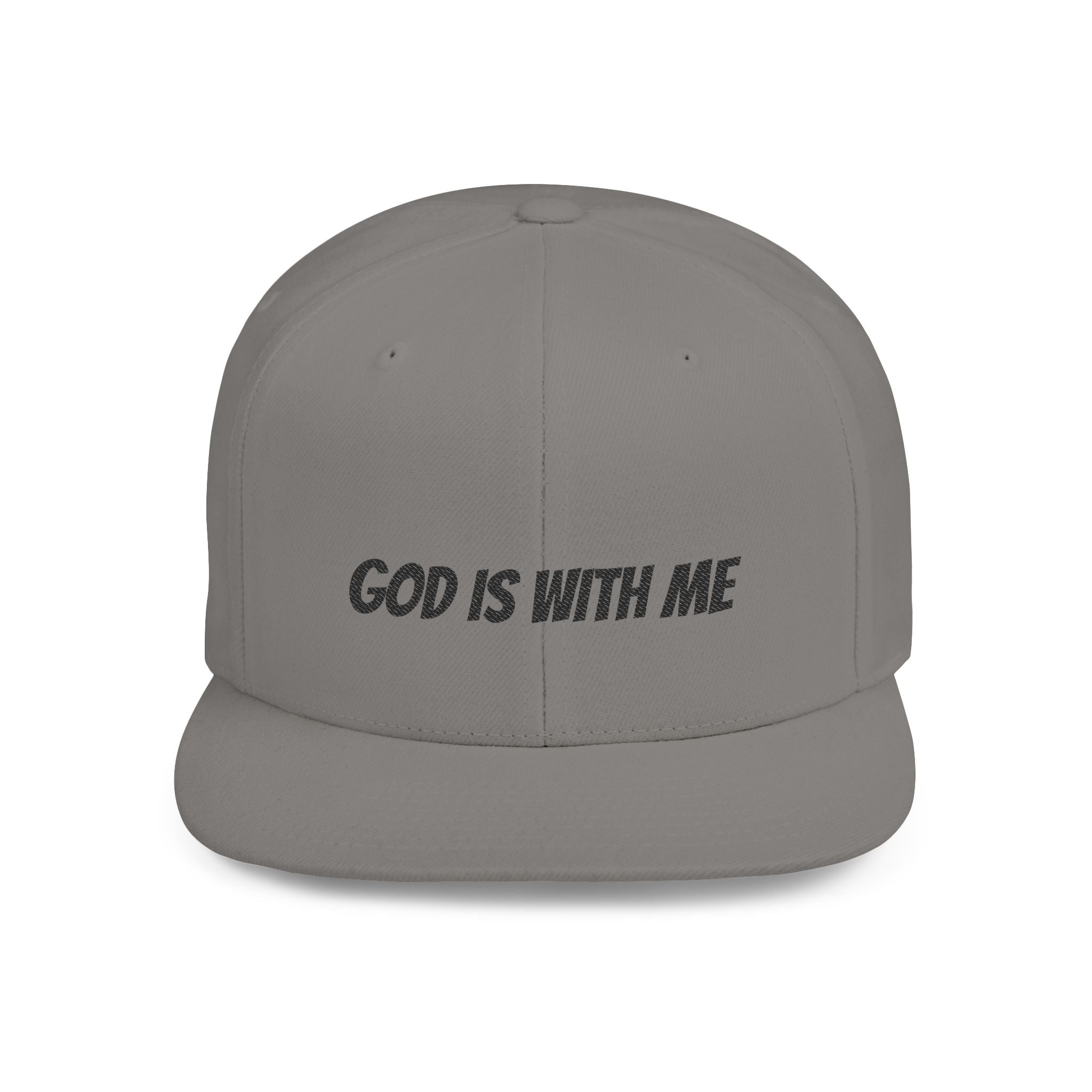 God Is With Me Flat Bill Snapback Hat — Christian Faith Embroidered Cap