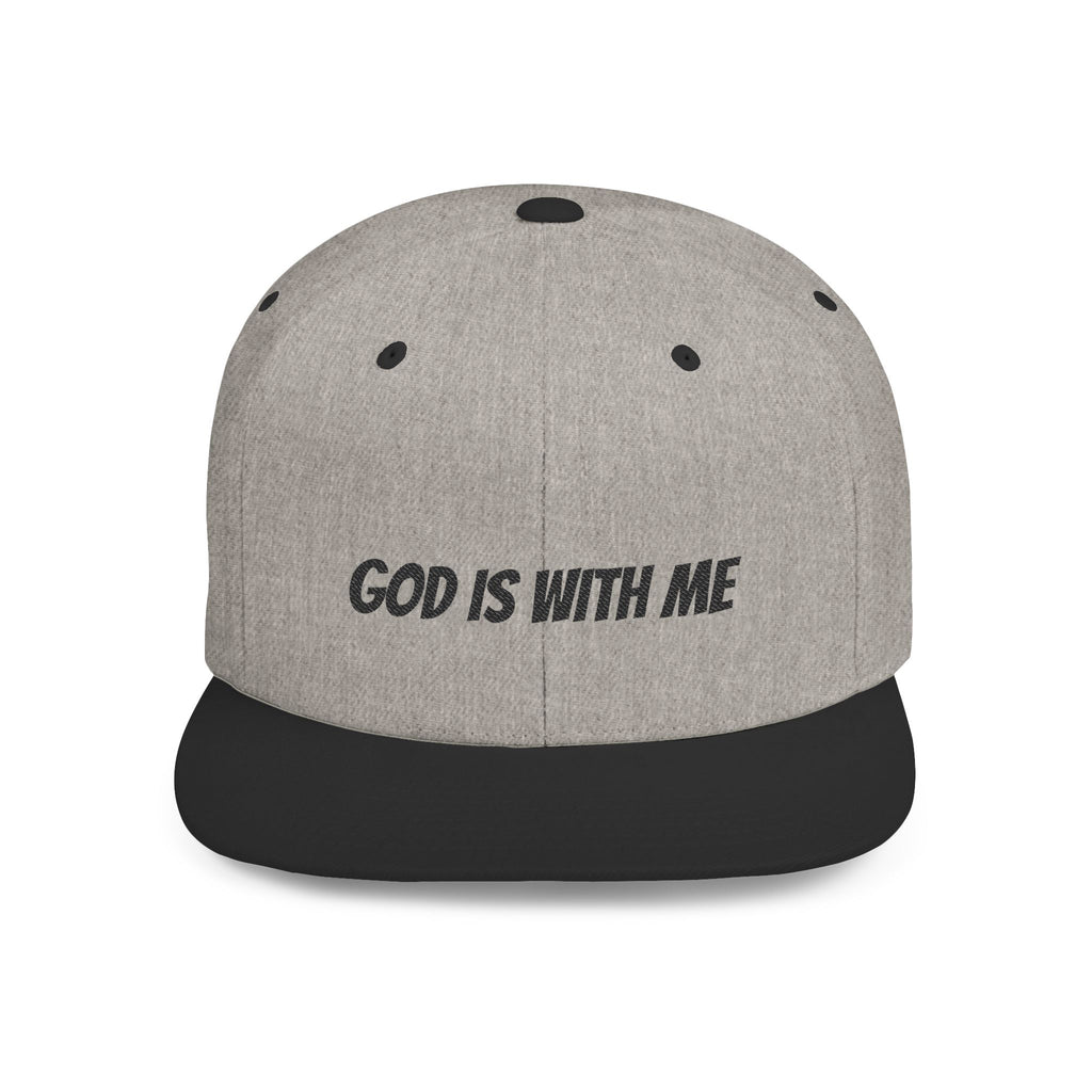 God Is With Me Flat Bill Snapback Hat — Christian Faith Embroidered Cap