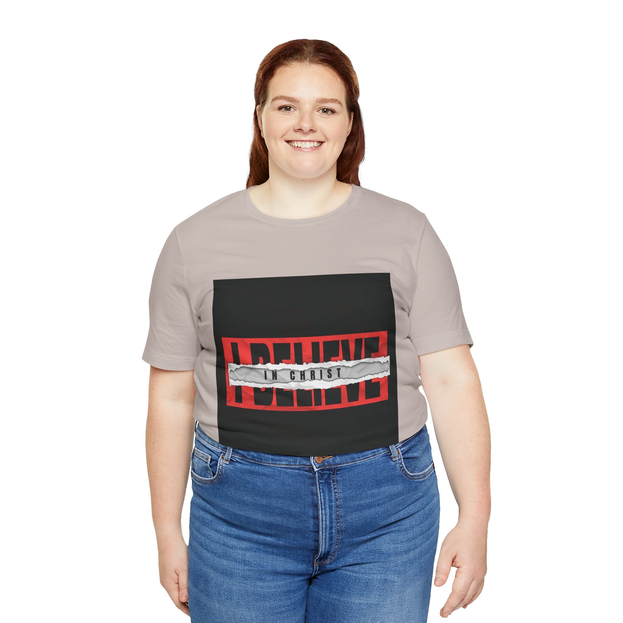 I Believe graphic tee | T-Shirt, bold red typography with distressed tape