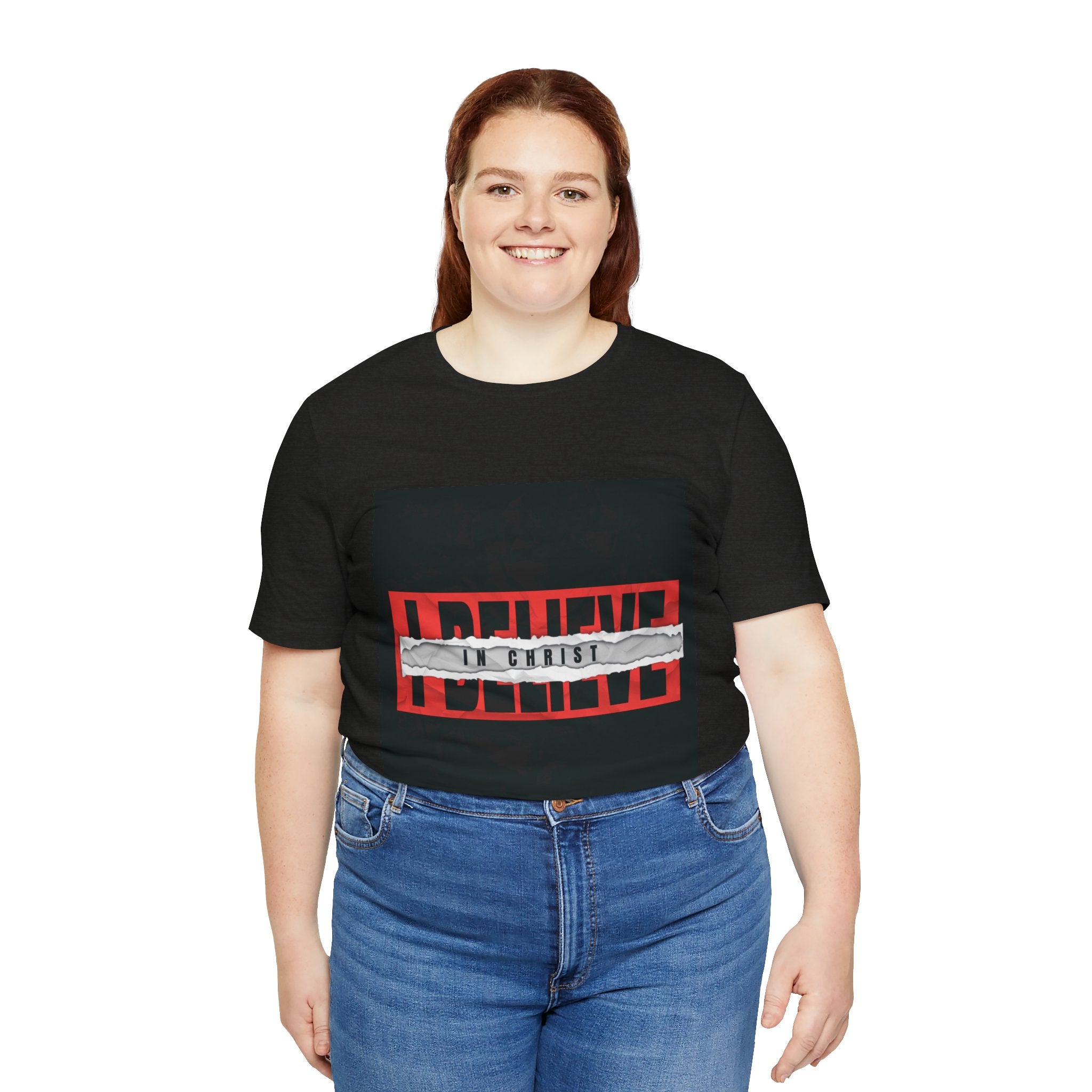 I Believe graphic tee | T-Shirt, bold red typography with distressed tape
