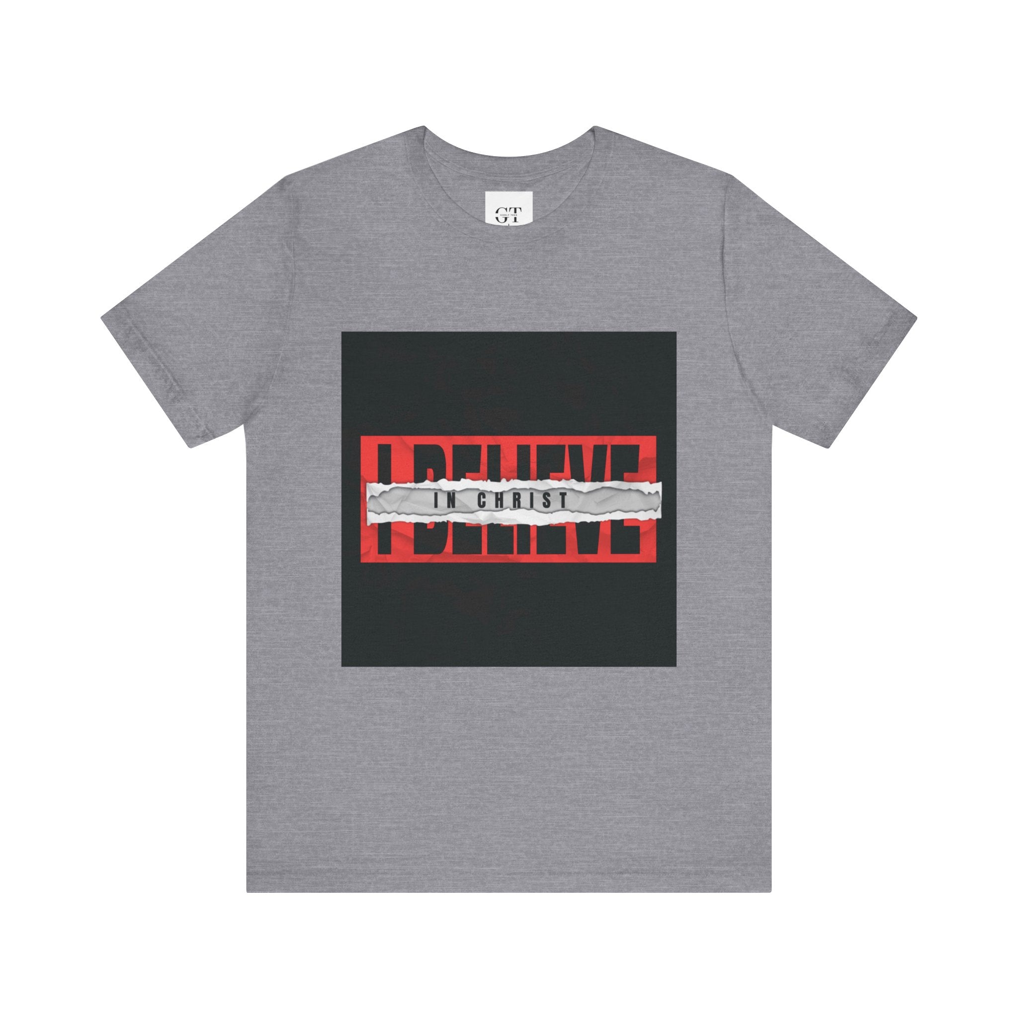 I Believe graphic tee | T-Shirt, bold red typography with distressed tape