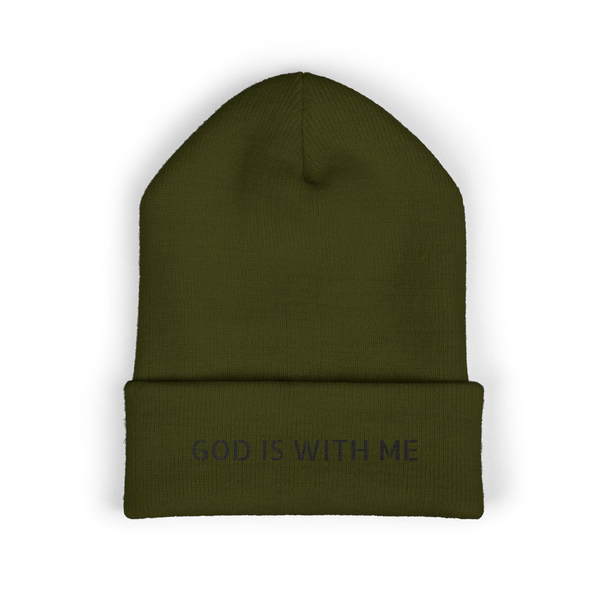 Embroidered 'God Is With Me' Cuffed Beanie