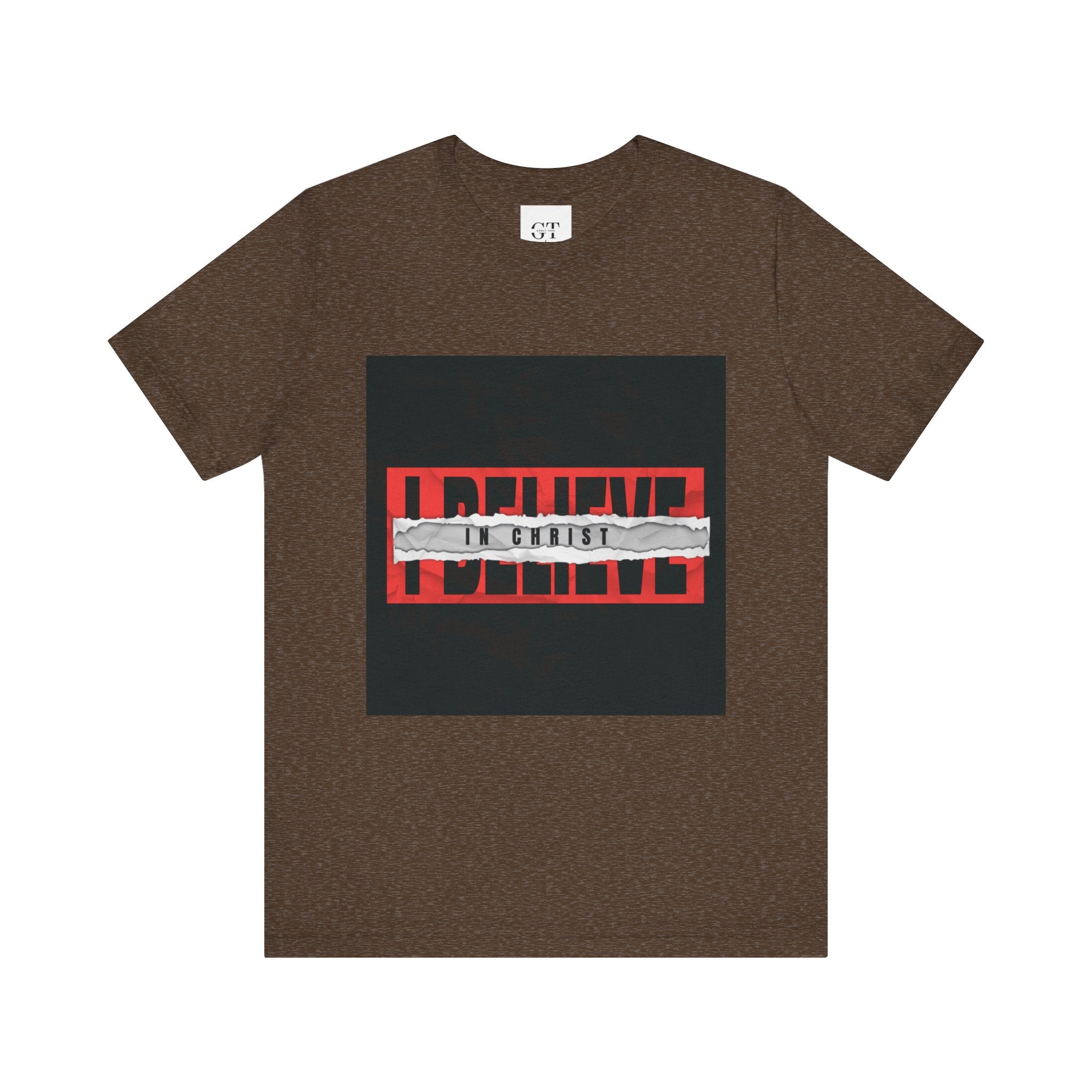 I Believe graphic tee | T-Shirt, bold red typography with distressed tape