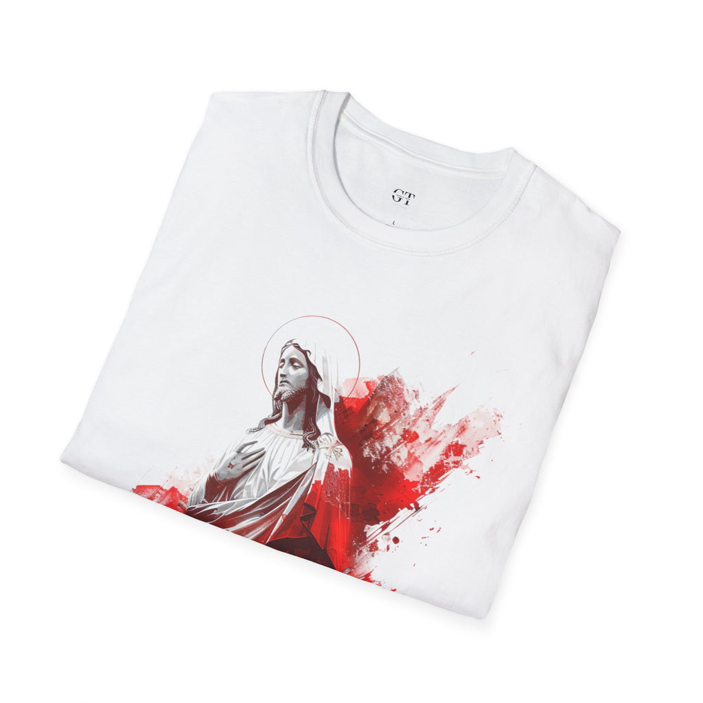 Jesus Watercolor T-Shirt — Red Abstract Sacred Heart Graphic Tee
