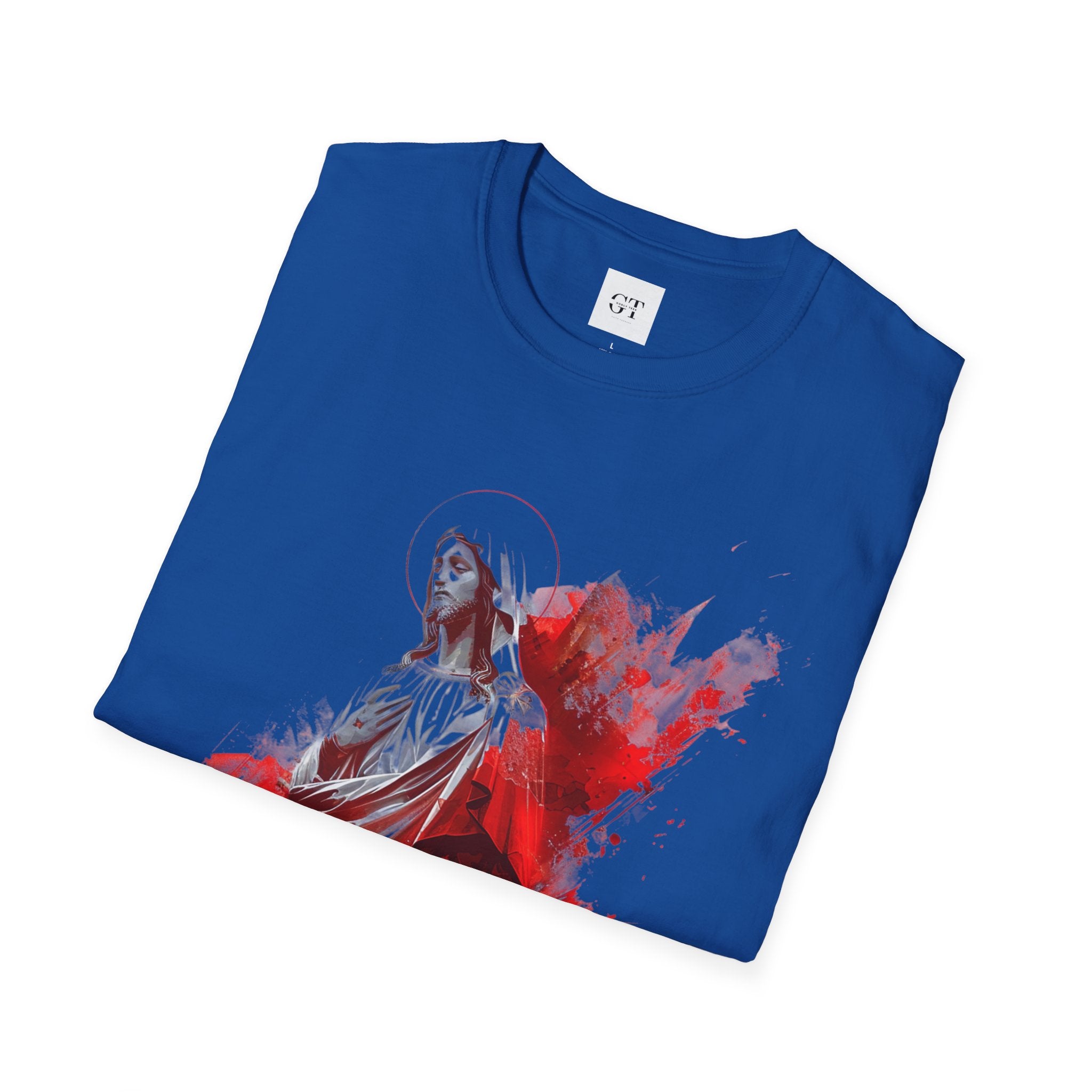 Jesus Watercolor T-Shirt — Red Abstract Sacred Heart Graphic Tee
