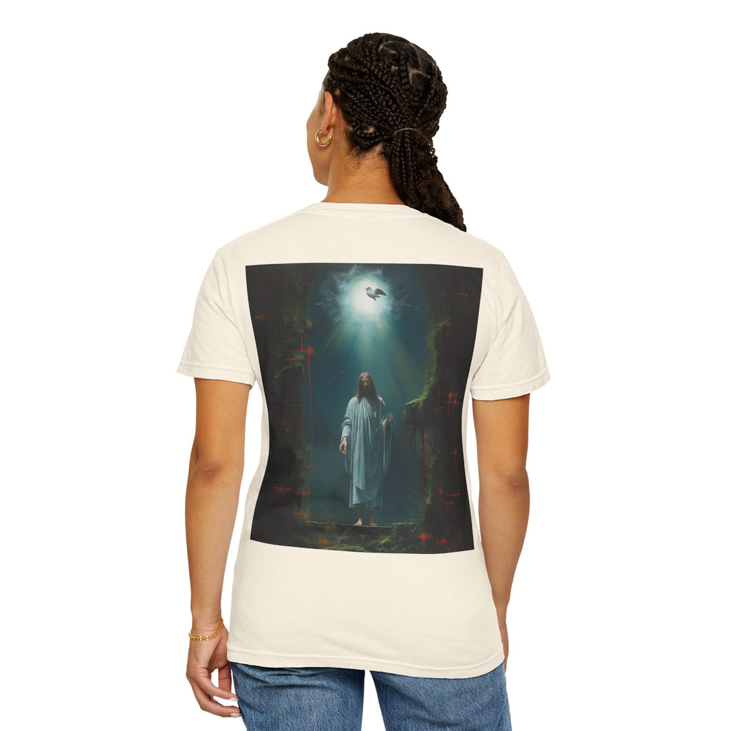 "Divine Light" Jesus T-Shirt | Heavenly Dove & Floral Cross | Christian Art Apparel