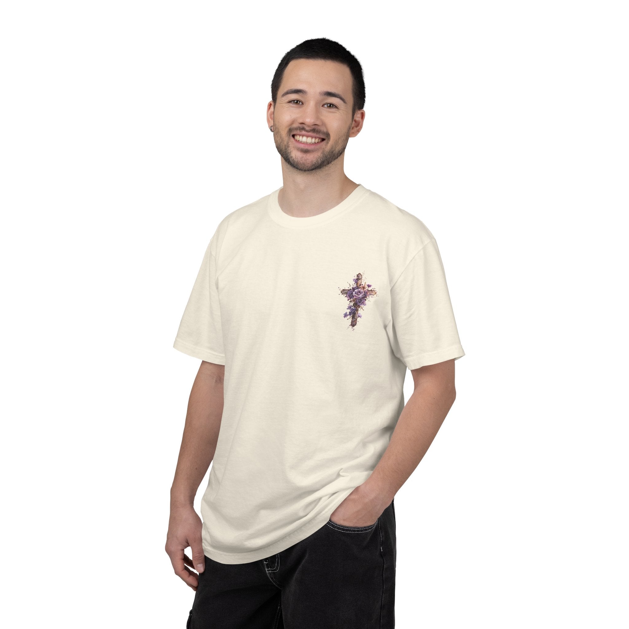 "Divine Light" Jesus T-Shirt | Heavenly Dove & Floral Cross | Christian Art Apparel