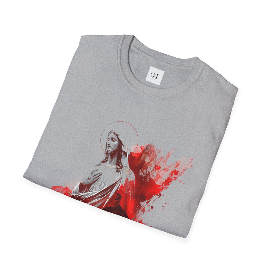 Jesus Watercolor T-Shirt — Red Abstract Sacred Heart Graphic Tee
