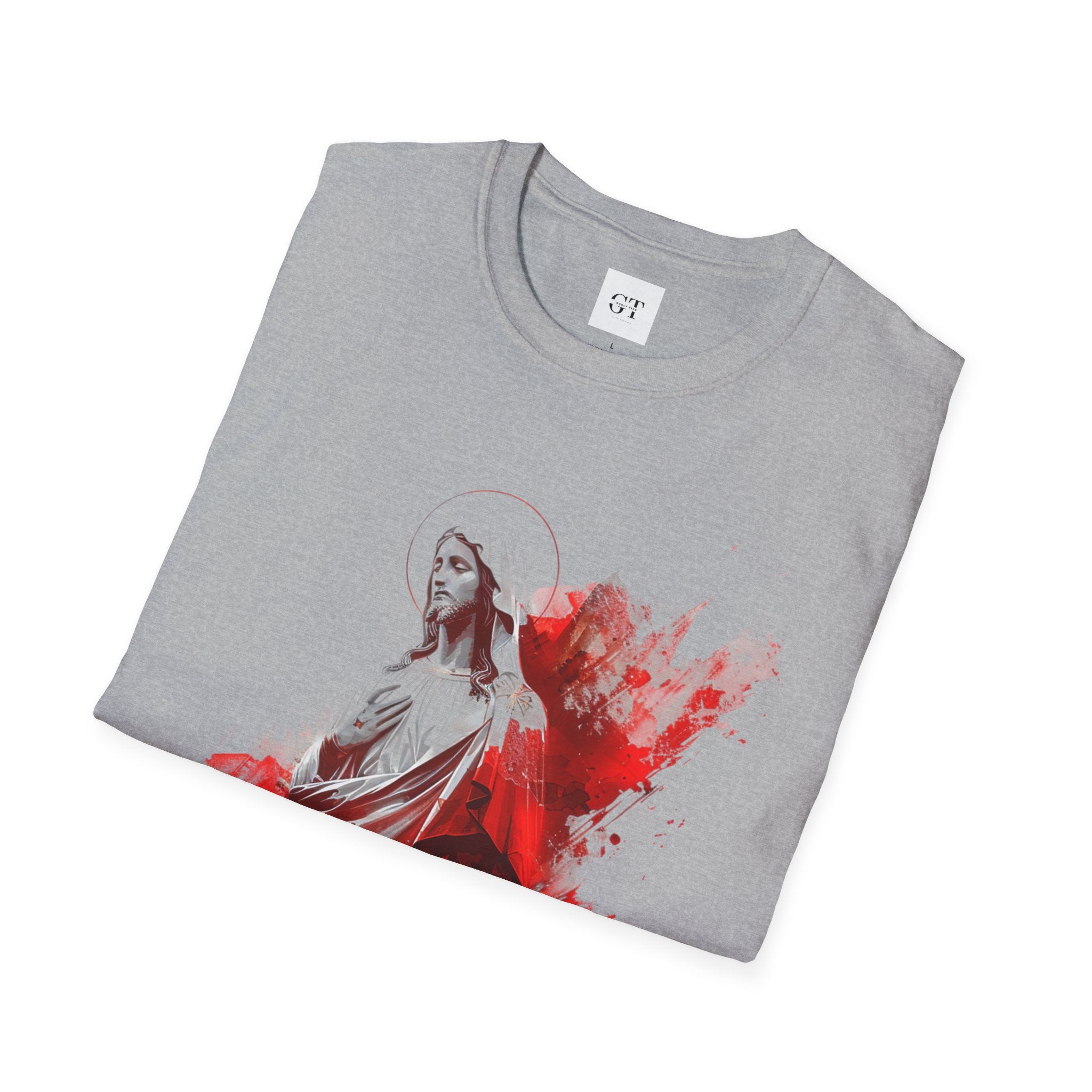 Jesus Watercolor T-Shirt — Red Abstract Sacred Heart Graphic Tee