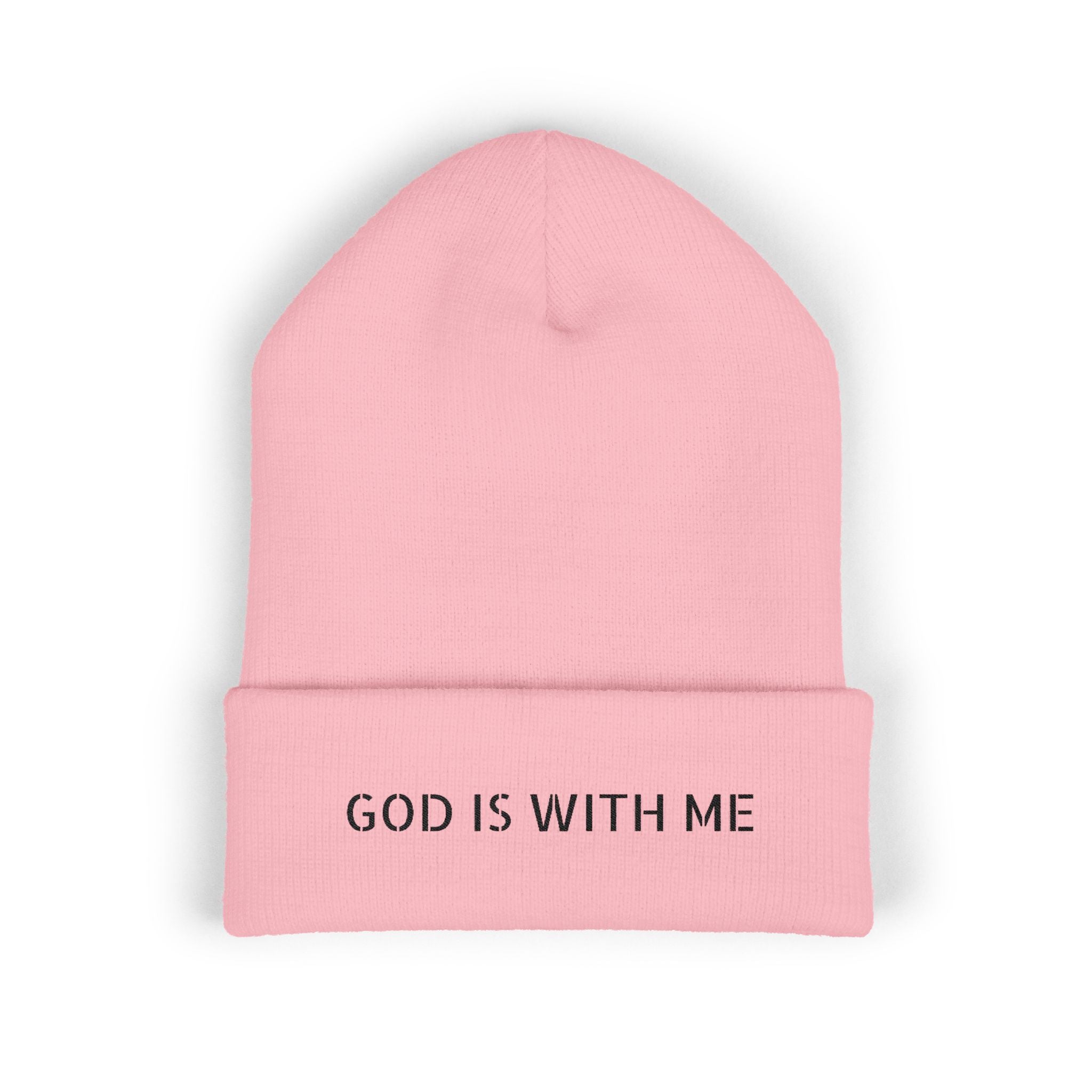Embroidered 'God Is With Me' Cuffed Beanie