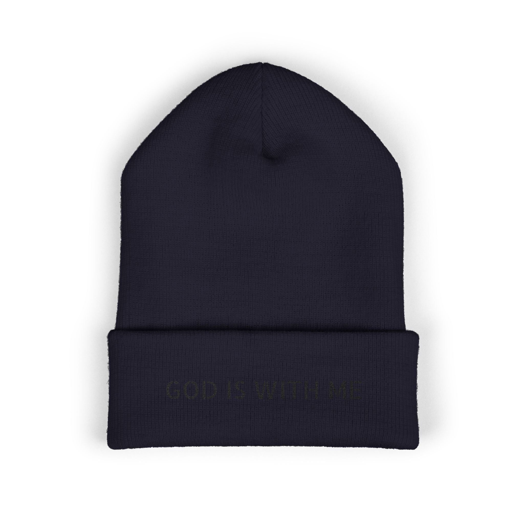 Embroidered 'God Is With Me' Cuffed Beanie