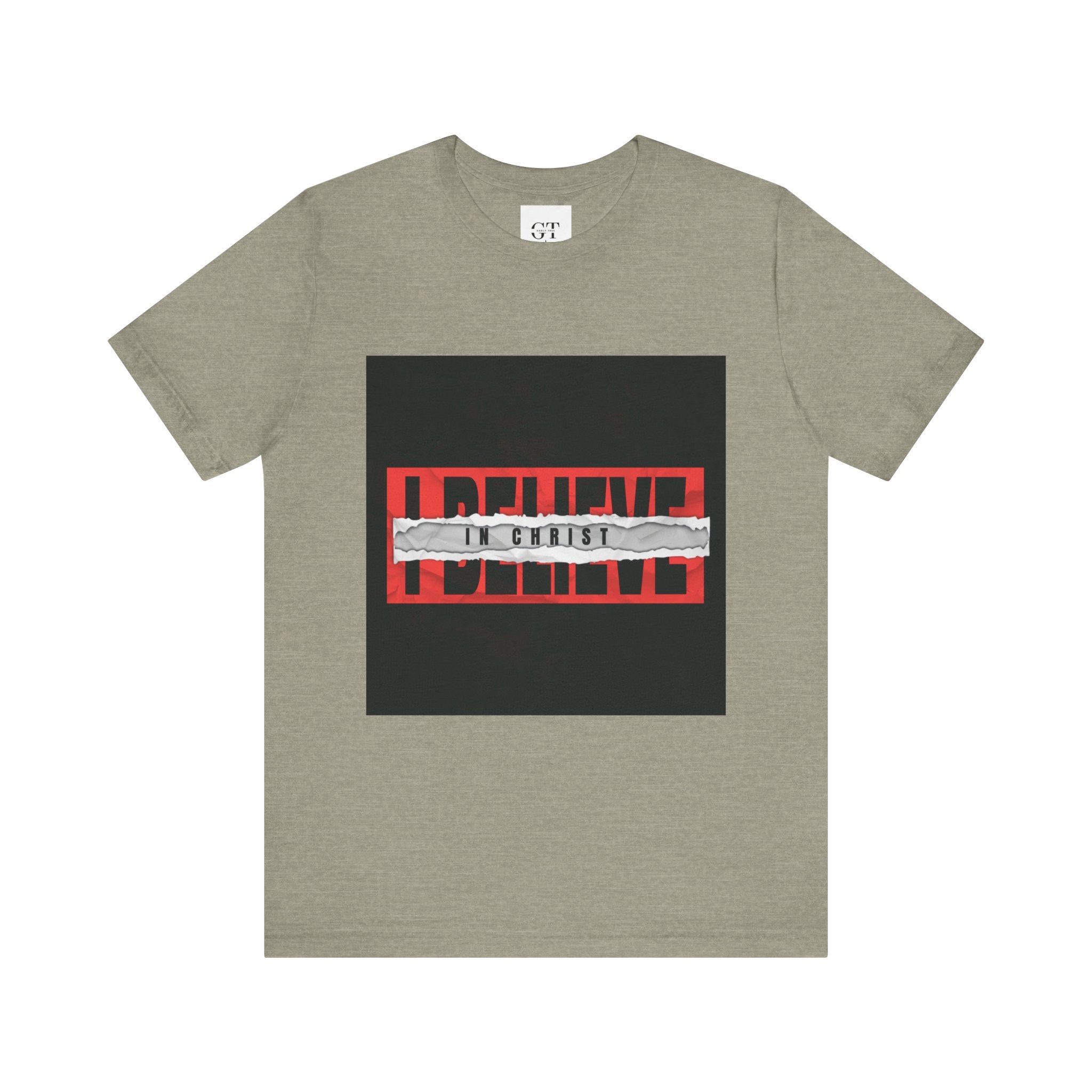 I Believe graphic tee | T-Shirt, bold red typography with distressed tape