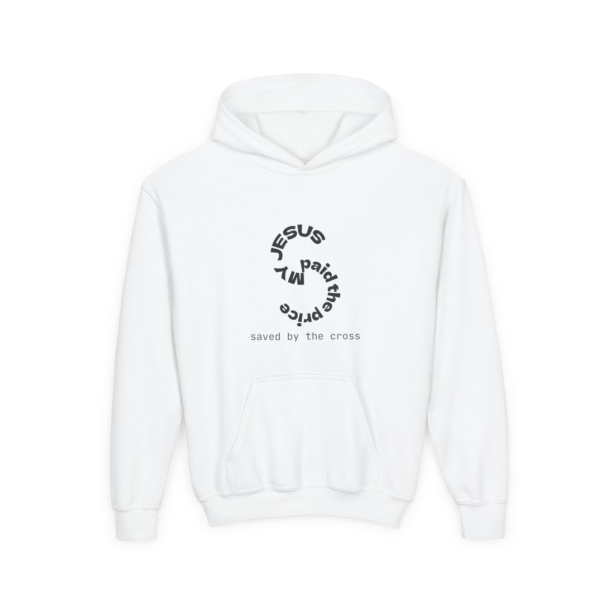Youth Christian Hoodie — “Jesus Paid the Price” Cross Design, Saved by the Cross