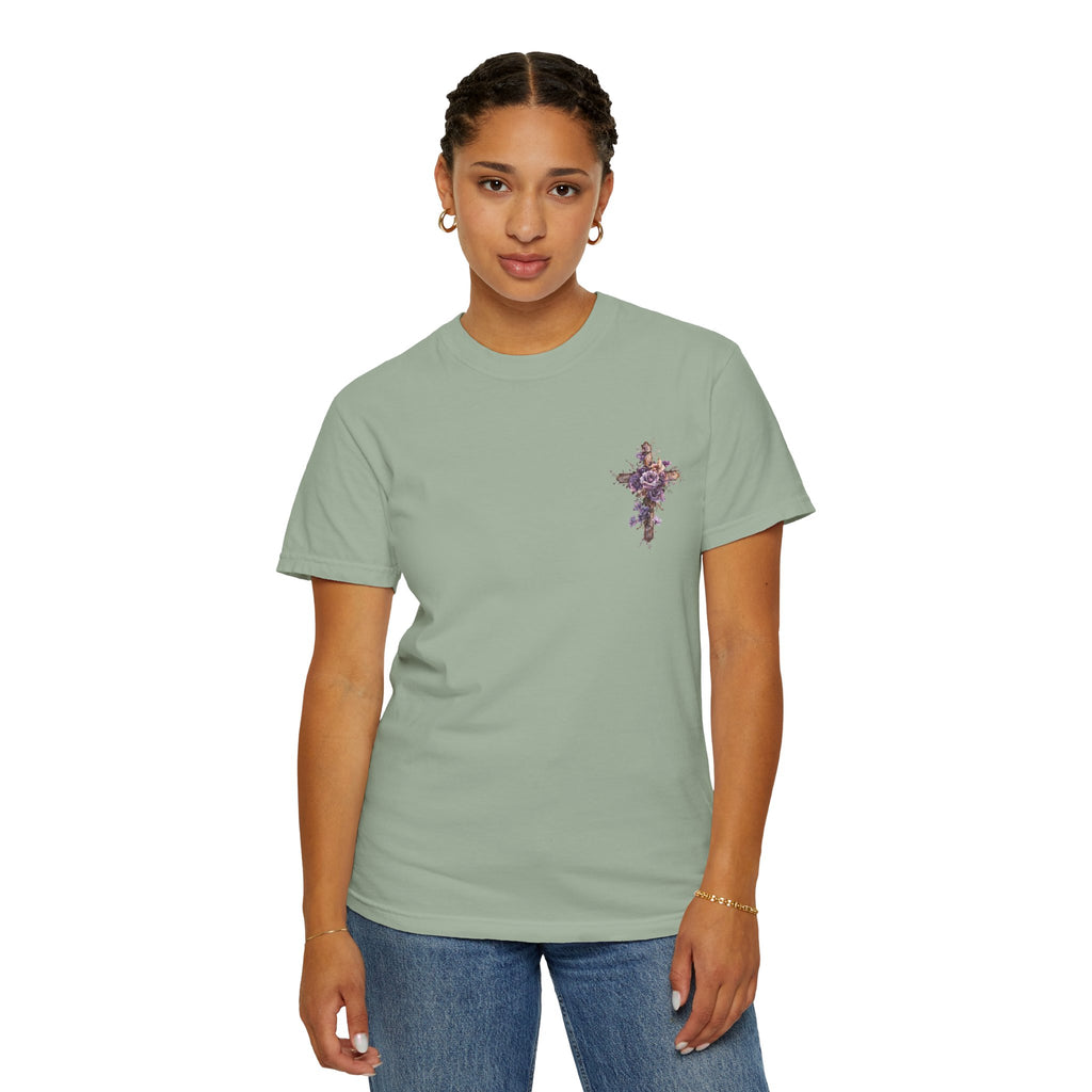 "Divine Light" Jesus T-Shirt | Heavenly Dove & Floral Cross | Christian Art Apparel