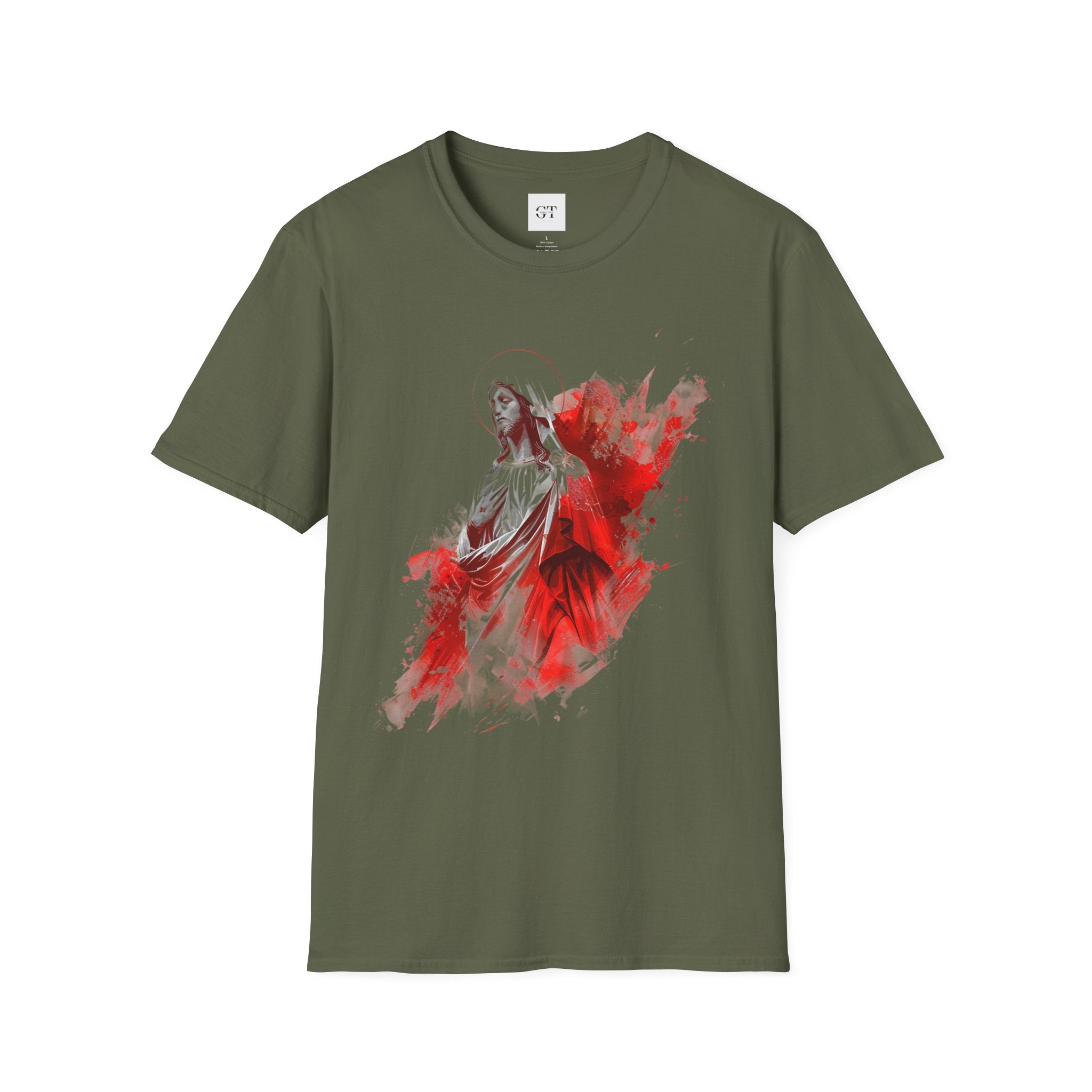 Jesus Watercolor T-Shirt — Red Abstract Sacred Heart Graphic Tee