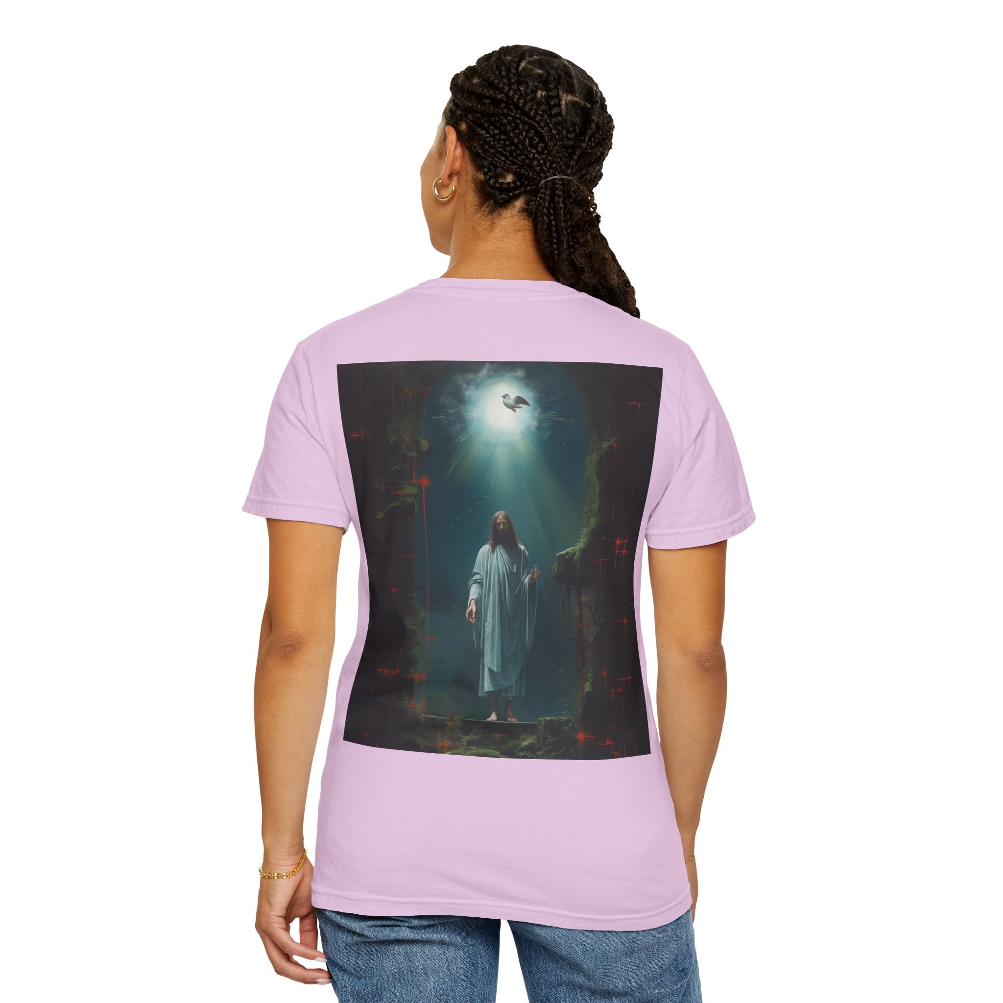 "Divine Light" Jesus T-Shirt | Heavenly Dove & Floral Cross | Christian Art Apparel