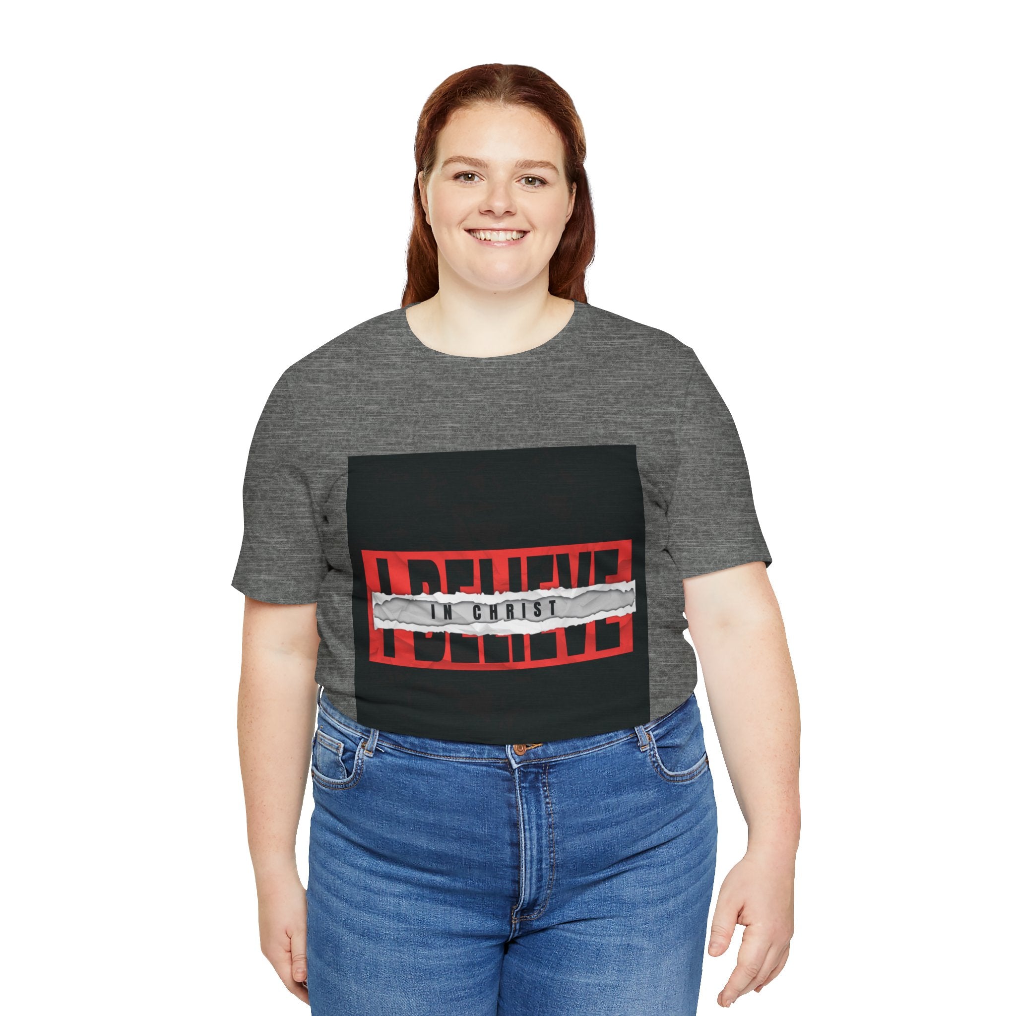 I Believe graphic tee | T-Shirt, bold red typography with distressed tape