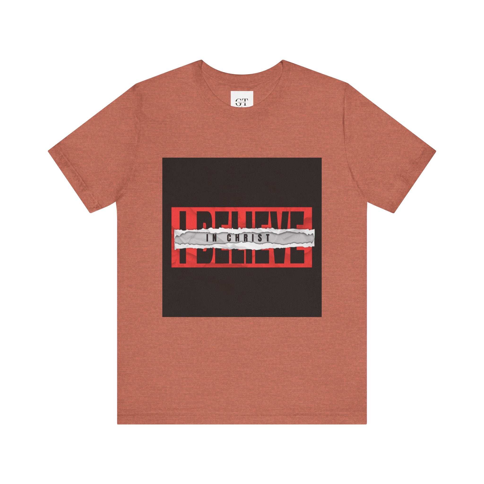 I Believe graphic tee | T-Shirt, bold red typography with distressed tape