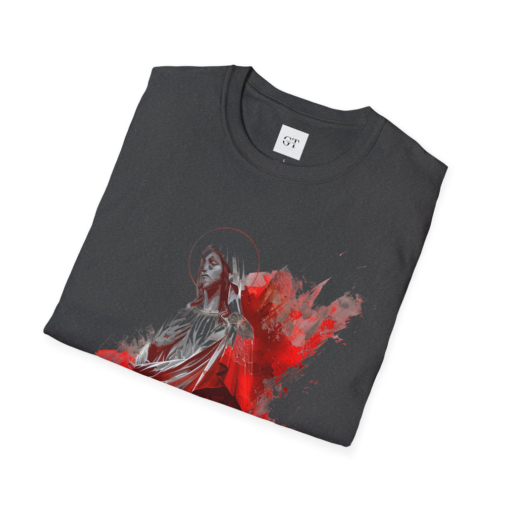 Jesus Watercolor T-Shirt — Red Abstract Sacred Heart Graphic Tee