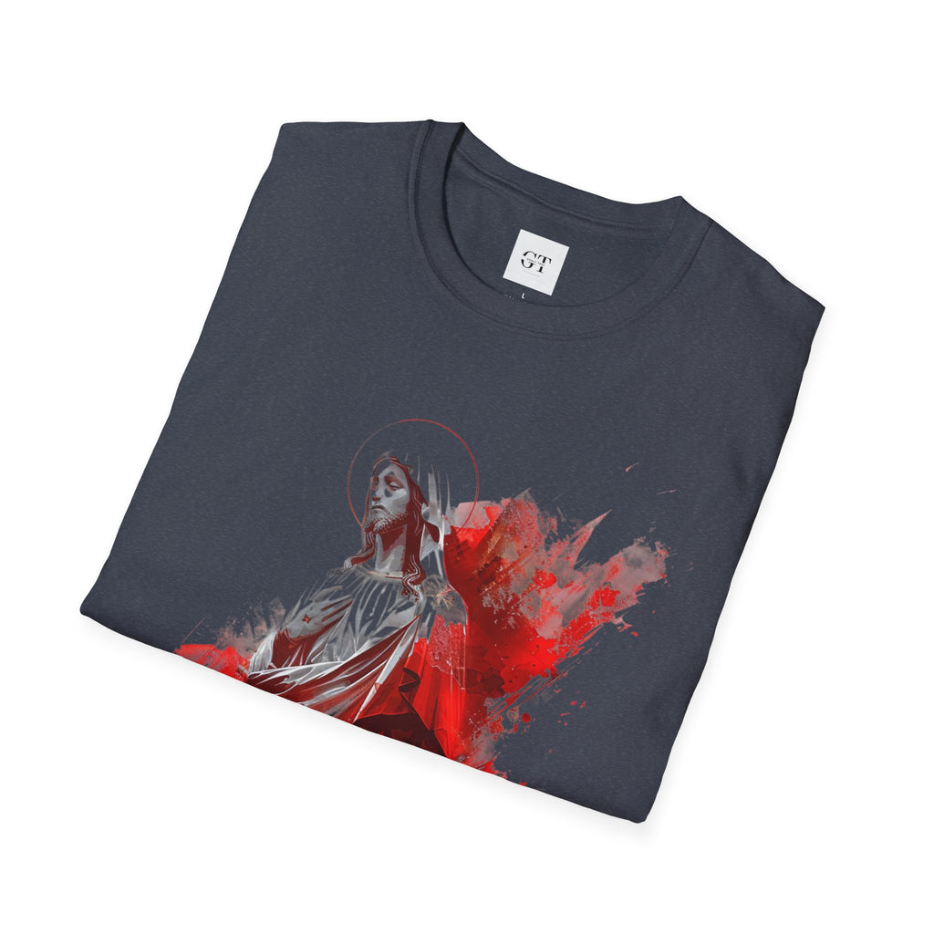 Jesus Watercolor T-Shirt — Red Abstract Sacred Heart Graphic Tee