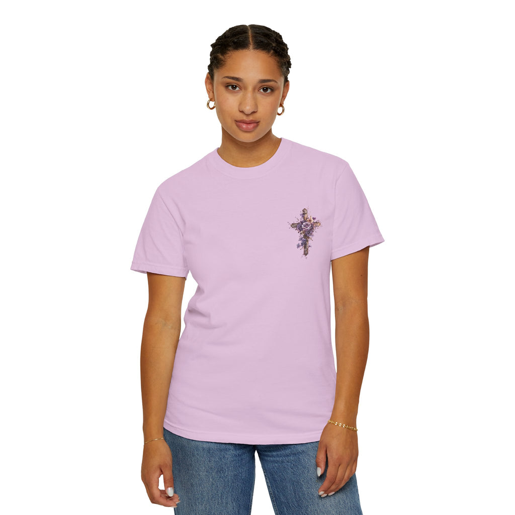 "Divine Light" Jesus T-Shirt | Heavenly Dove & Floral Cross | Christian Art Apparel