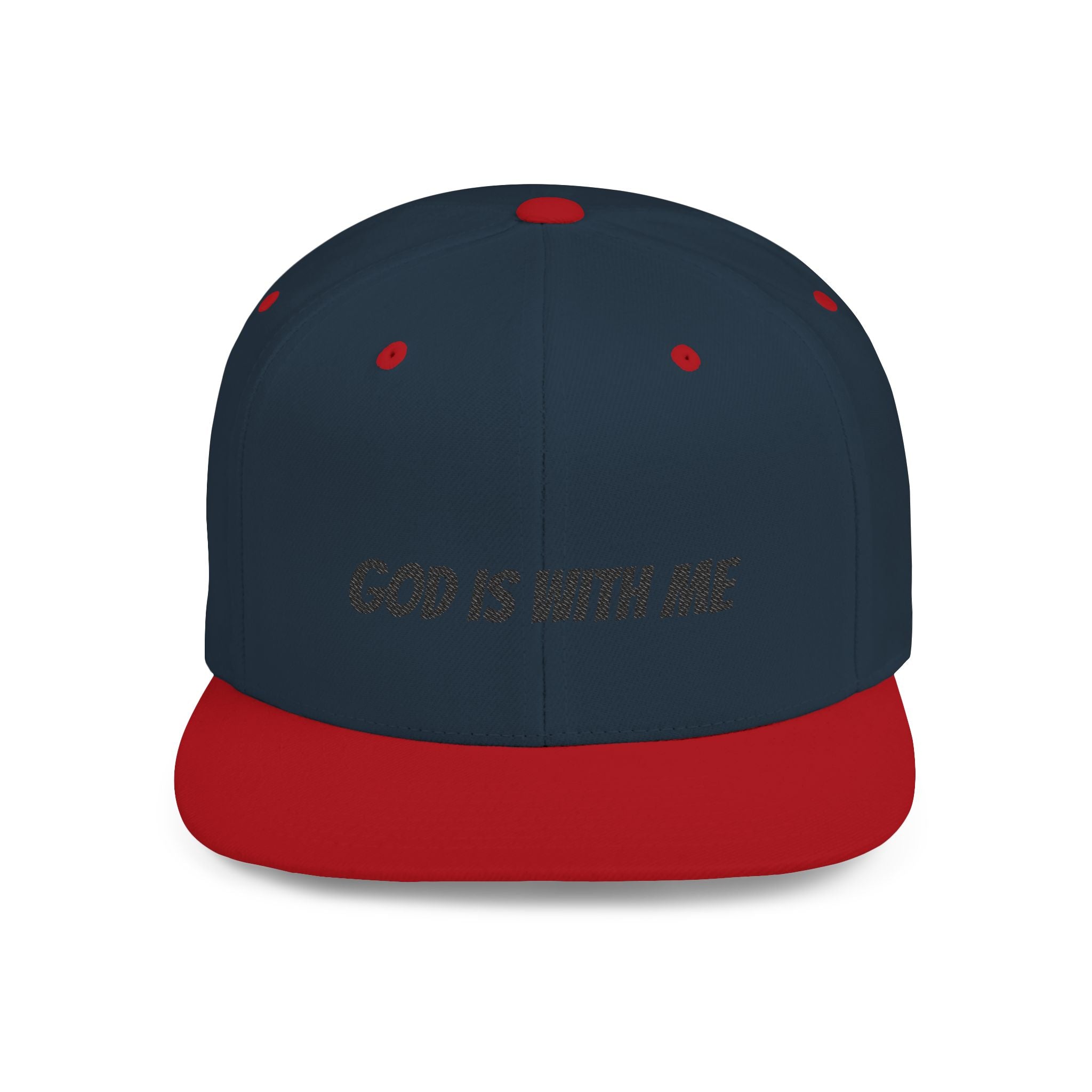 God Is With Me Flat Bill Snapback Hat — Christian Faith Embroidered Cap