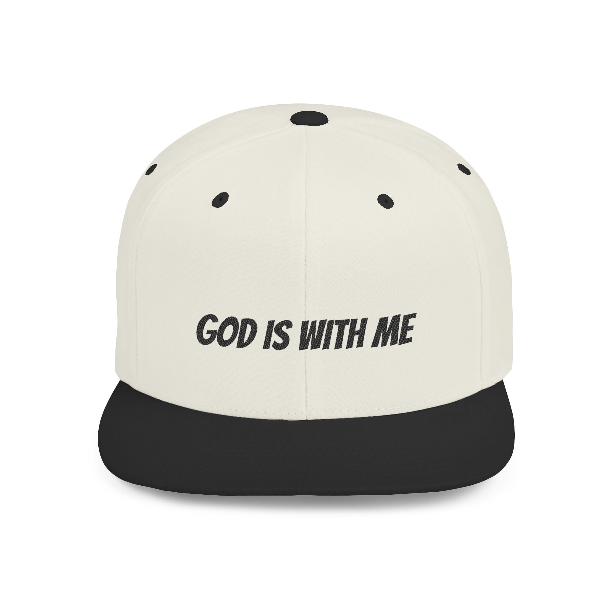God Is With Me Flat Bill Snapback Hat — Christian Faith Embroidered Cap