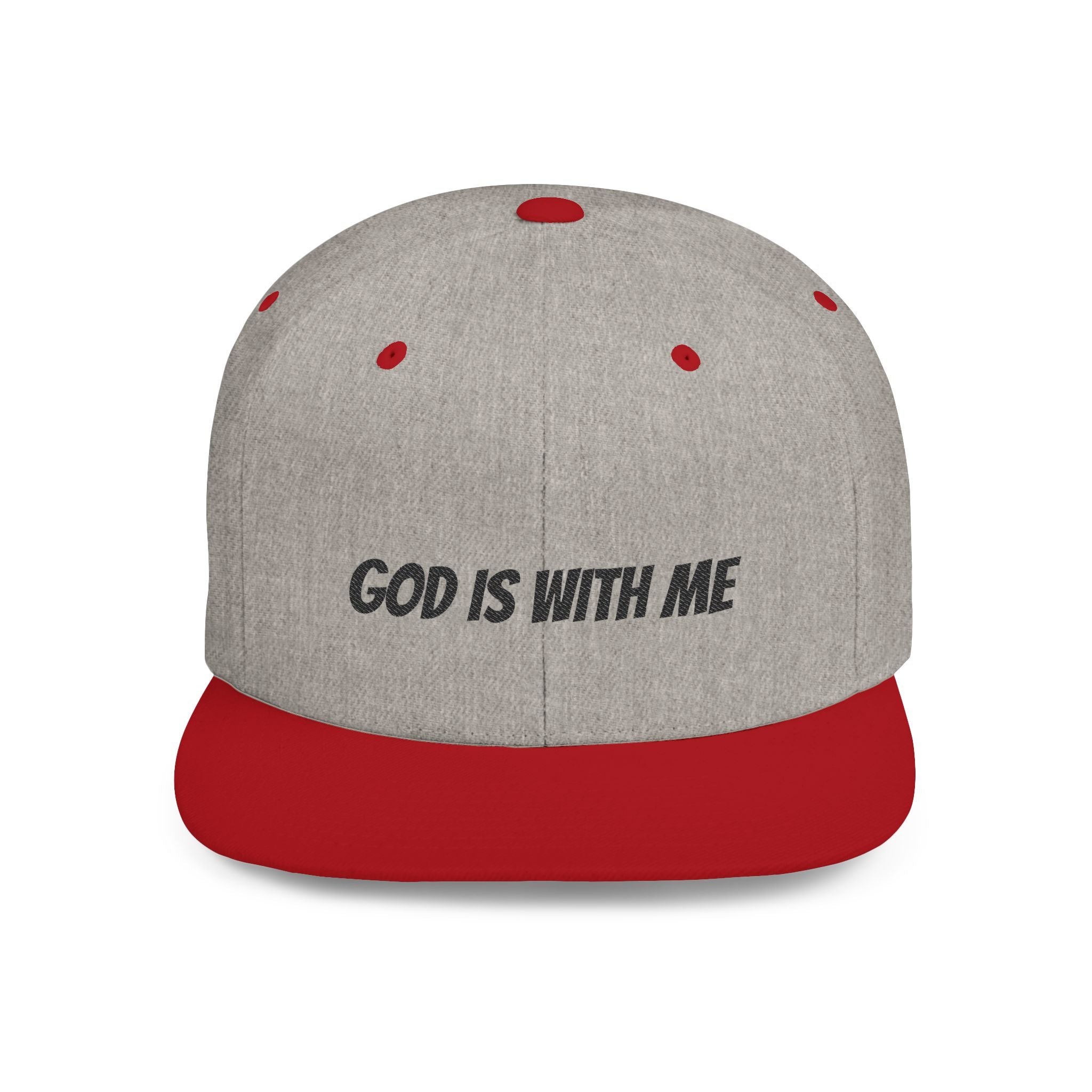 God Is With Me Flat Bill Snapback Hat — Christian Faith Embroidered Cap