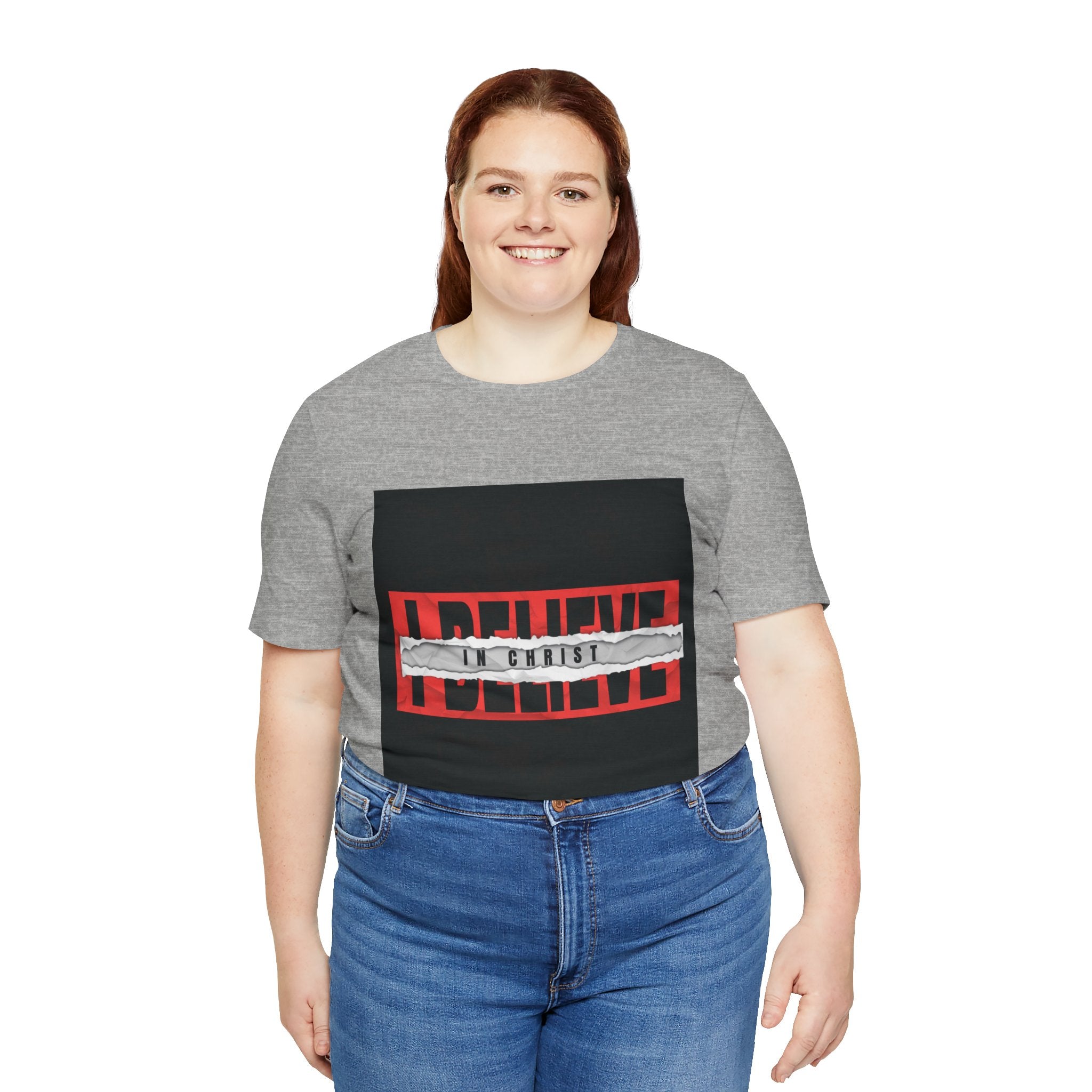 I Believe graphic tee | T-Shirt, bold red typography with distressed tape