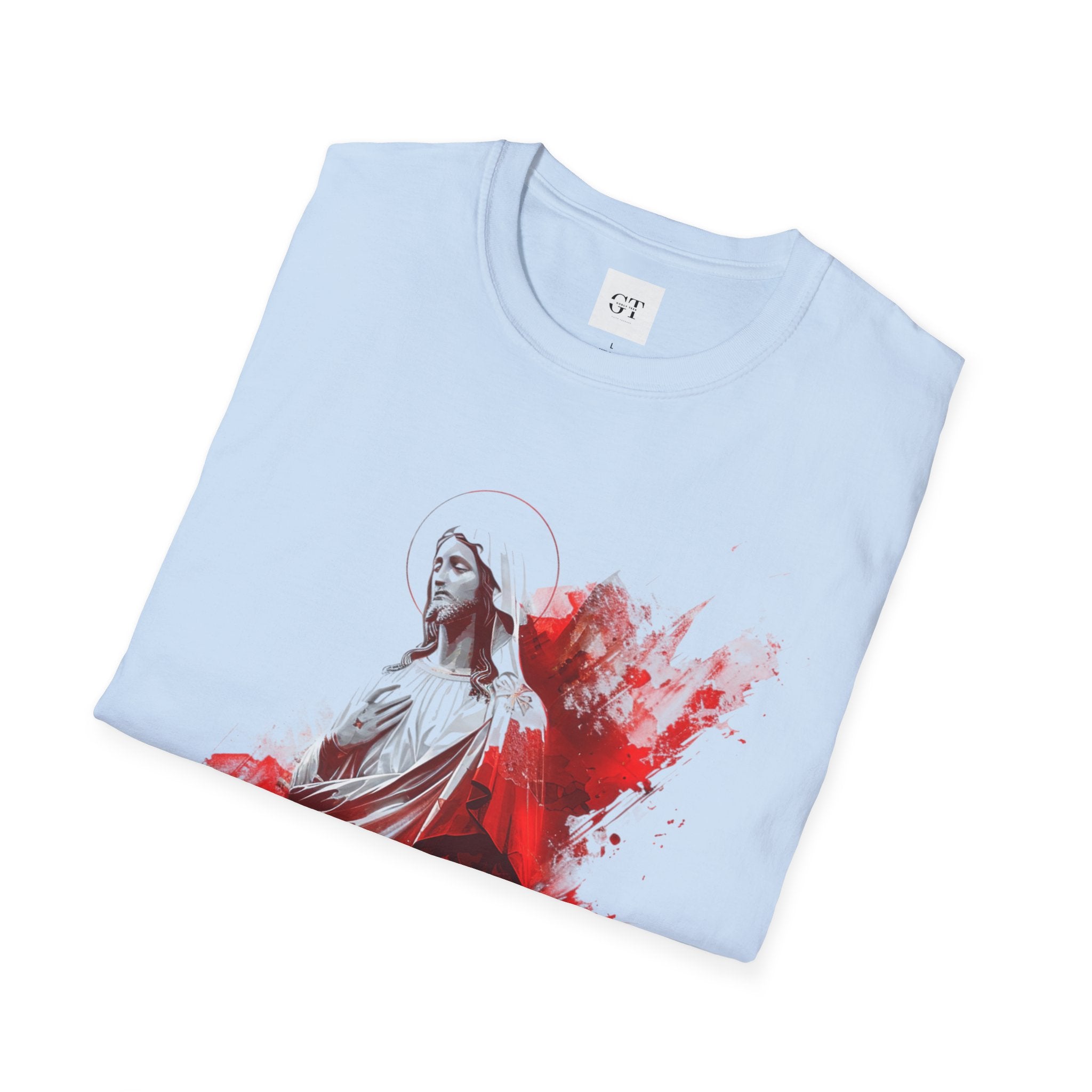Jesus Watercolor T-Shirt — Red Abstract Sacred Heart Graphic Tee